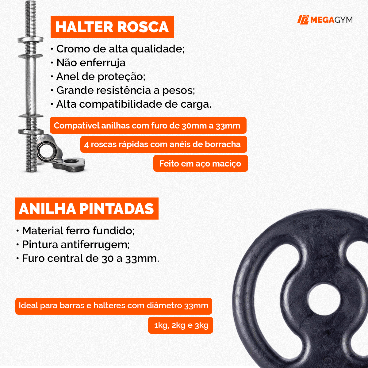 Kit Par Halteres De Academia Rosqueáveis E Anilhas - MegaGym