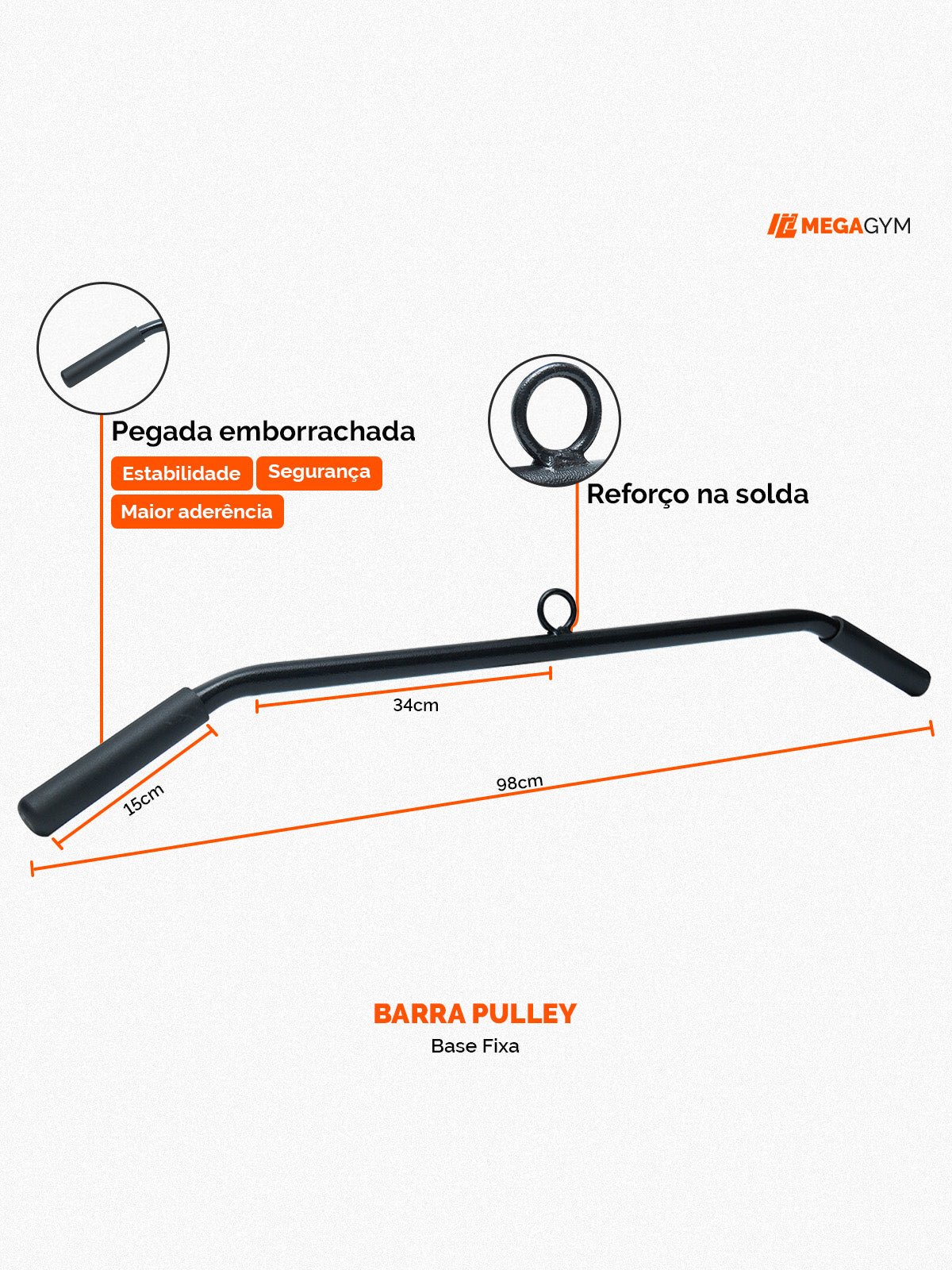 Puxador Barra Pulley 97cm Fixo Com Pegada Emborrachada - MegaGym
