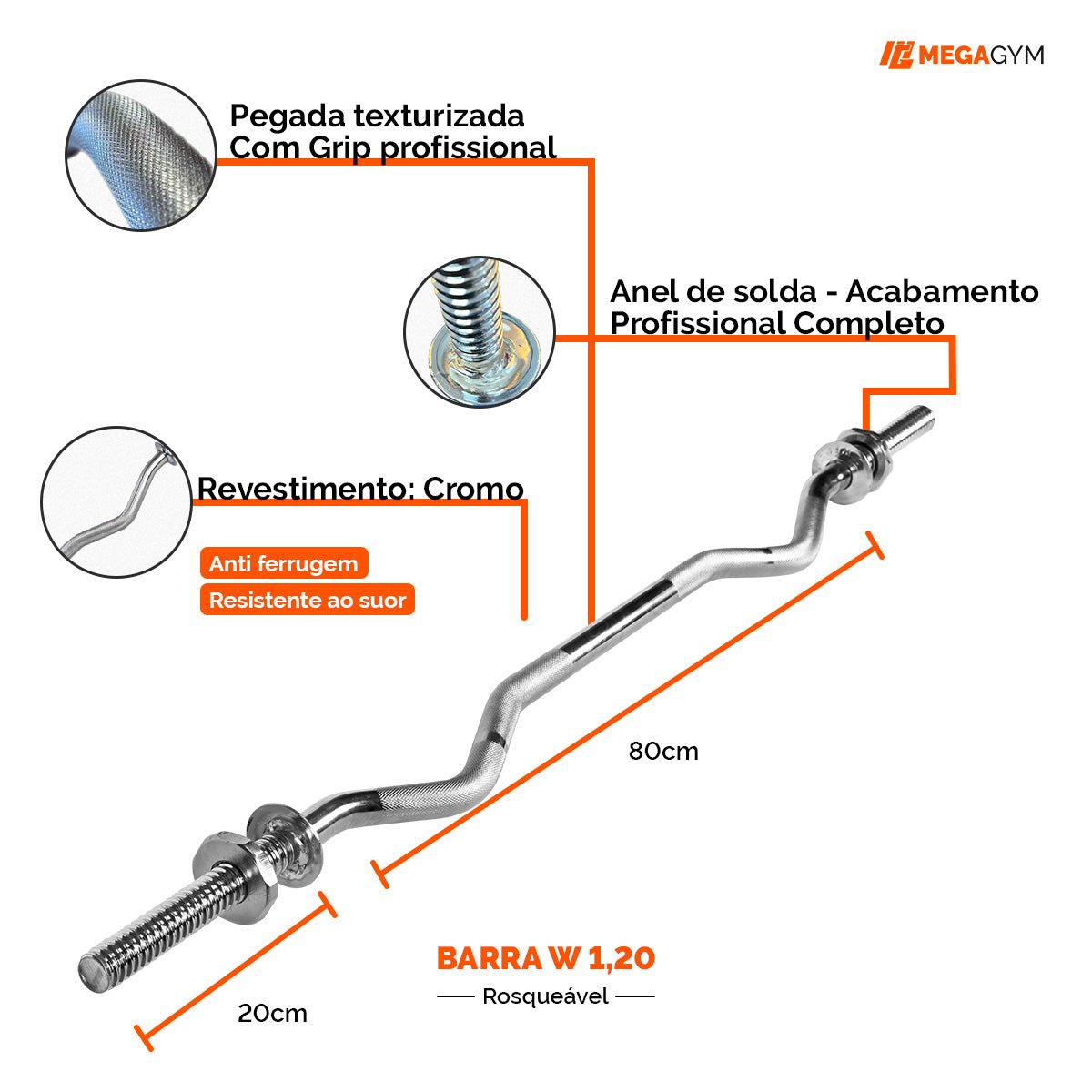 Kit Treino Com Barra W + Par Halter Barra 35cm - MegaGym