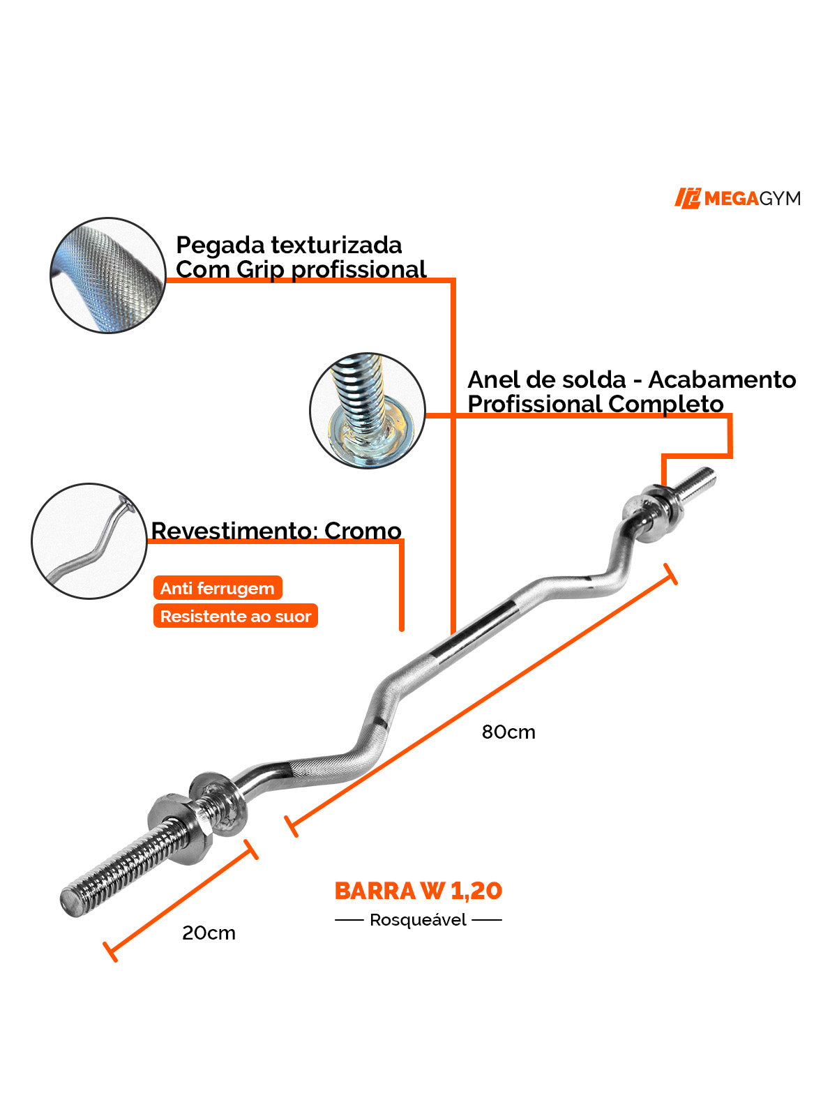 Barra Maciça W 1,20M Cromada