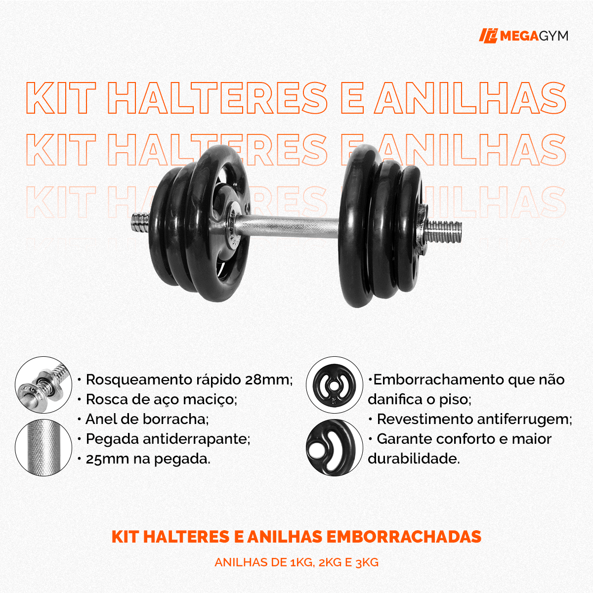 Kit Par Halteres De Academia Rosqueáveis E Anilhas - MegaGym