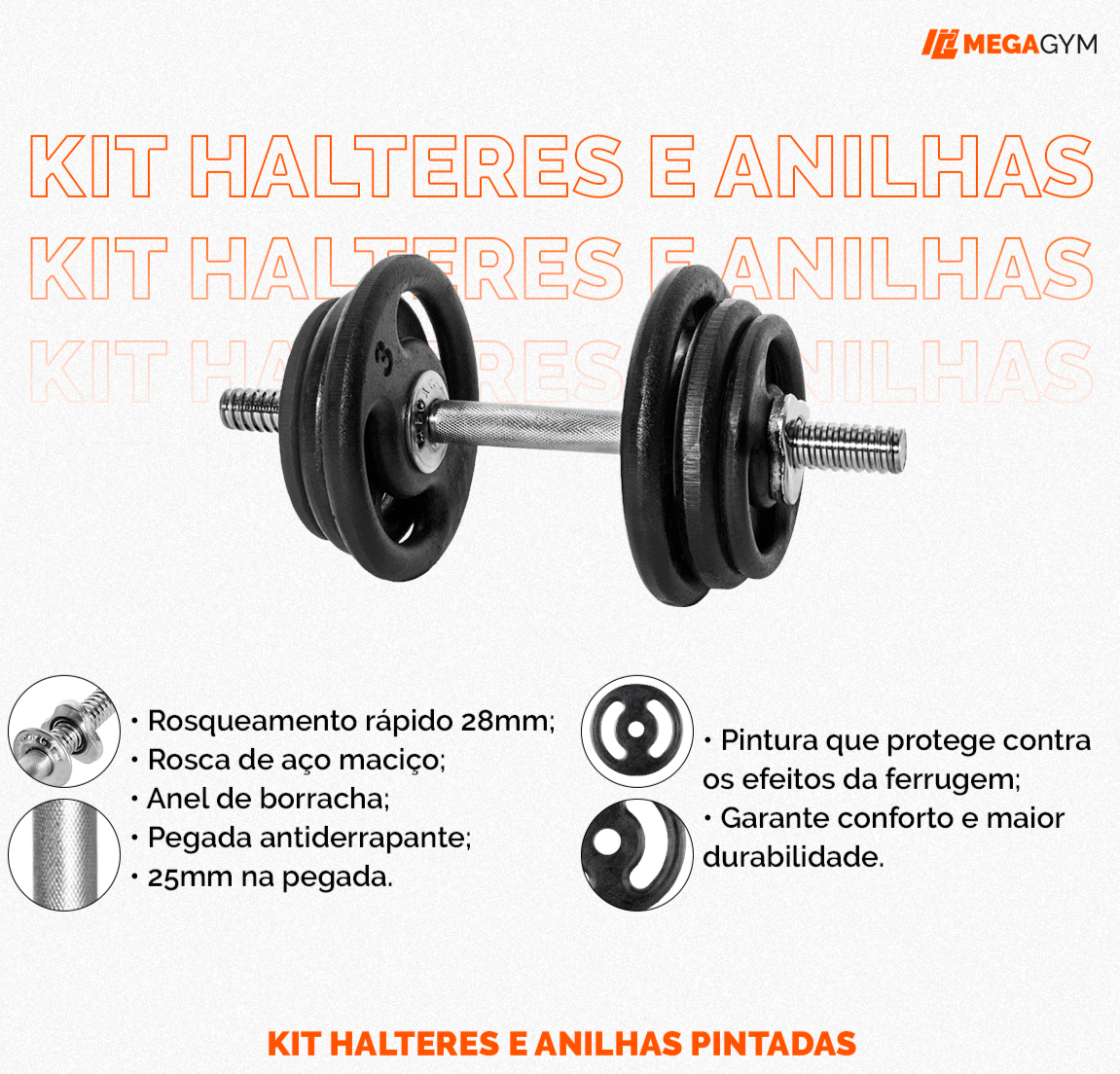 Kit Par Halteres De Academia Rosqueáveis E Anilhas - MegaGym