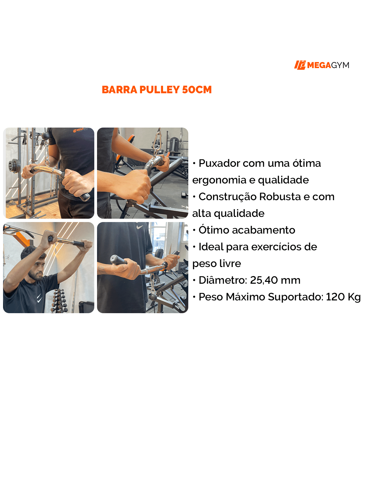Puxador Pulley Curvado 50 cm Articulado Cromado - MegaGym