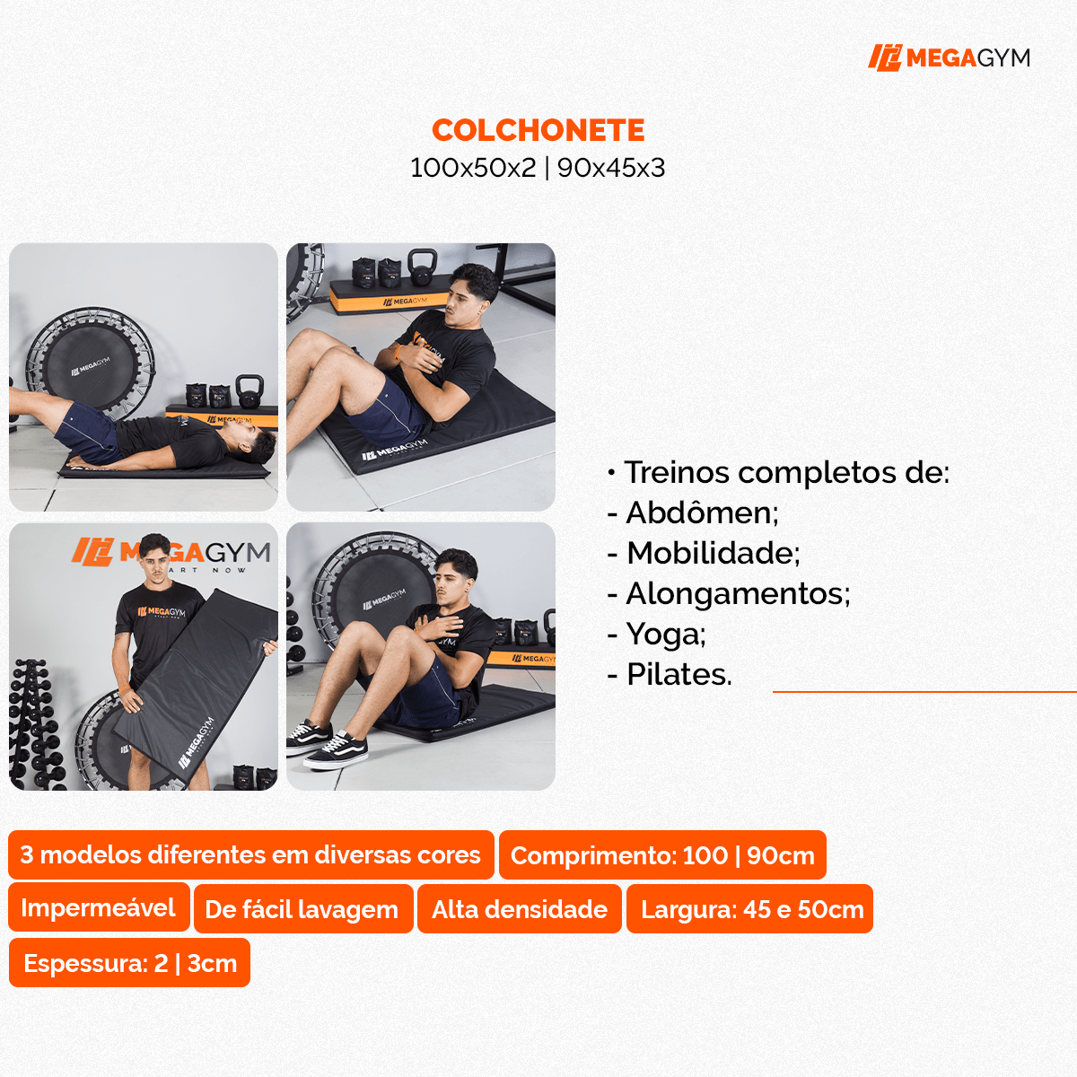 Colchonete De Academia 100x50x3 Para Treino Pilates Funcional - MegaGym