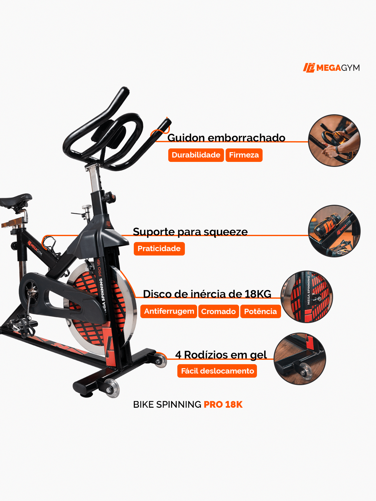 Bike Mega Spinning PRO 18K - Bicicleta Indoor Profissional - MegaGym