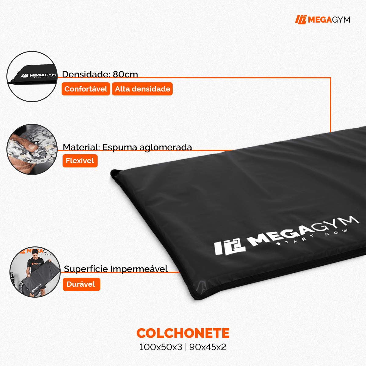 Colchonete De Academia 100x50x3 Para Treino Pilates Funcional - MegaGym