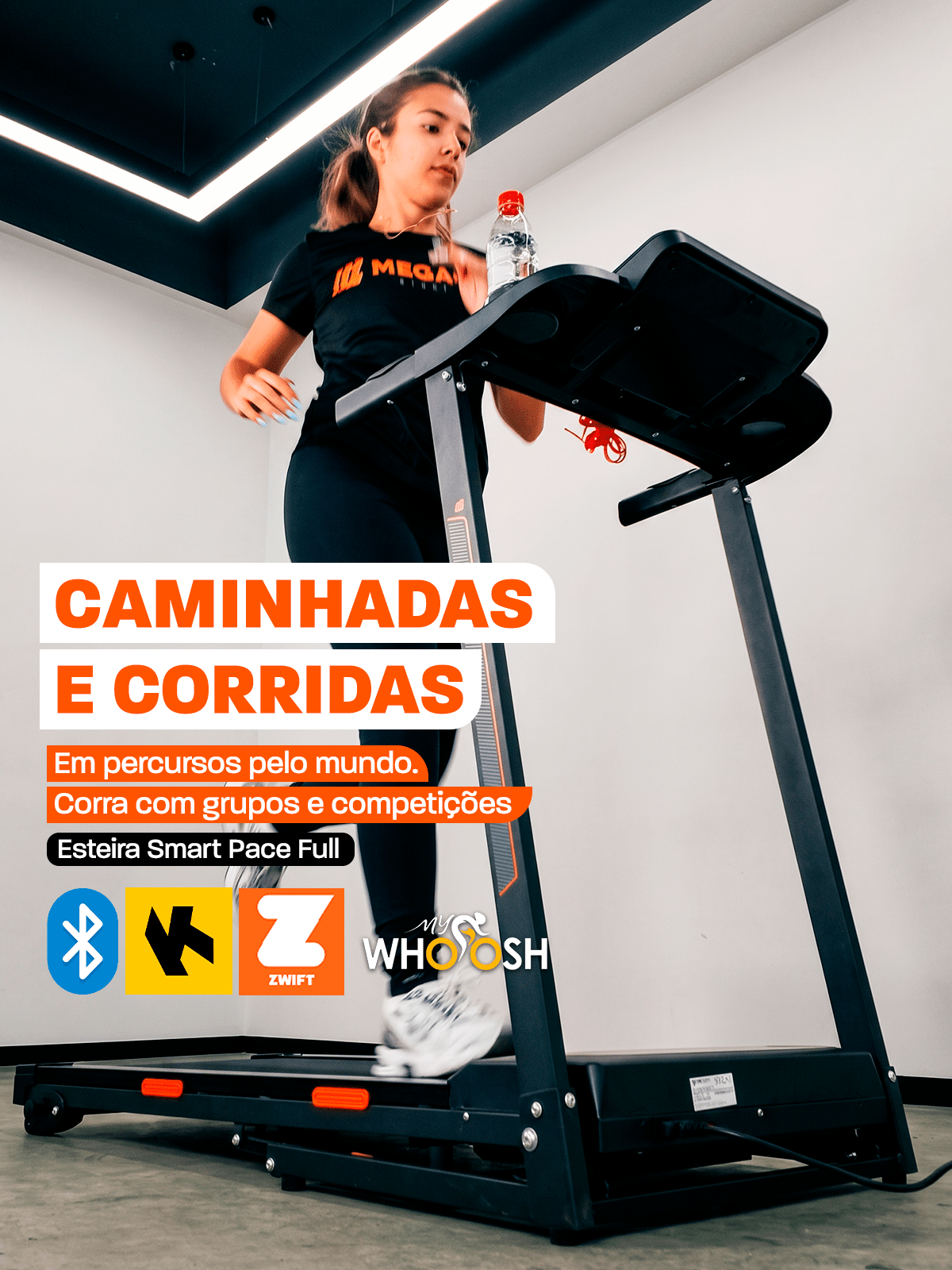 Esteira Ergométrica Elétrica Dobrável SMART PACE FULL | Conexão Bluetooth | Até 12 Km/h | Suporta 120 Kg - MegaGym
