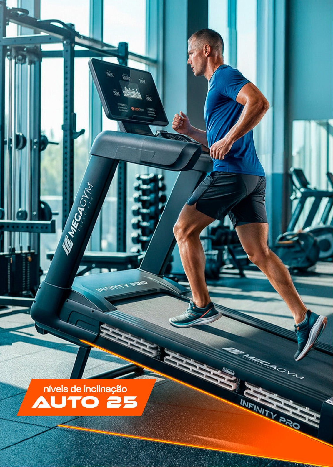 Esteira Profissional Infinity Pro | 25 km/h | Suporta 200 kg | Motor AC 6 HPP | Inclinação Automática com 25 Níveis - MegaGym