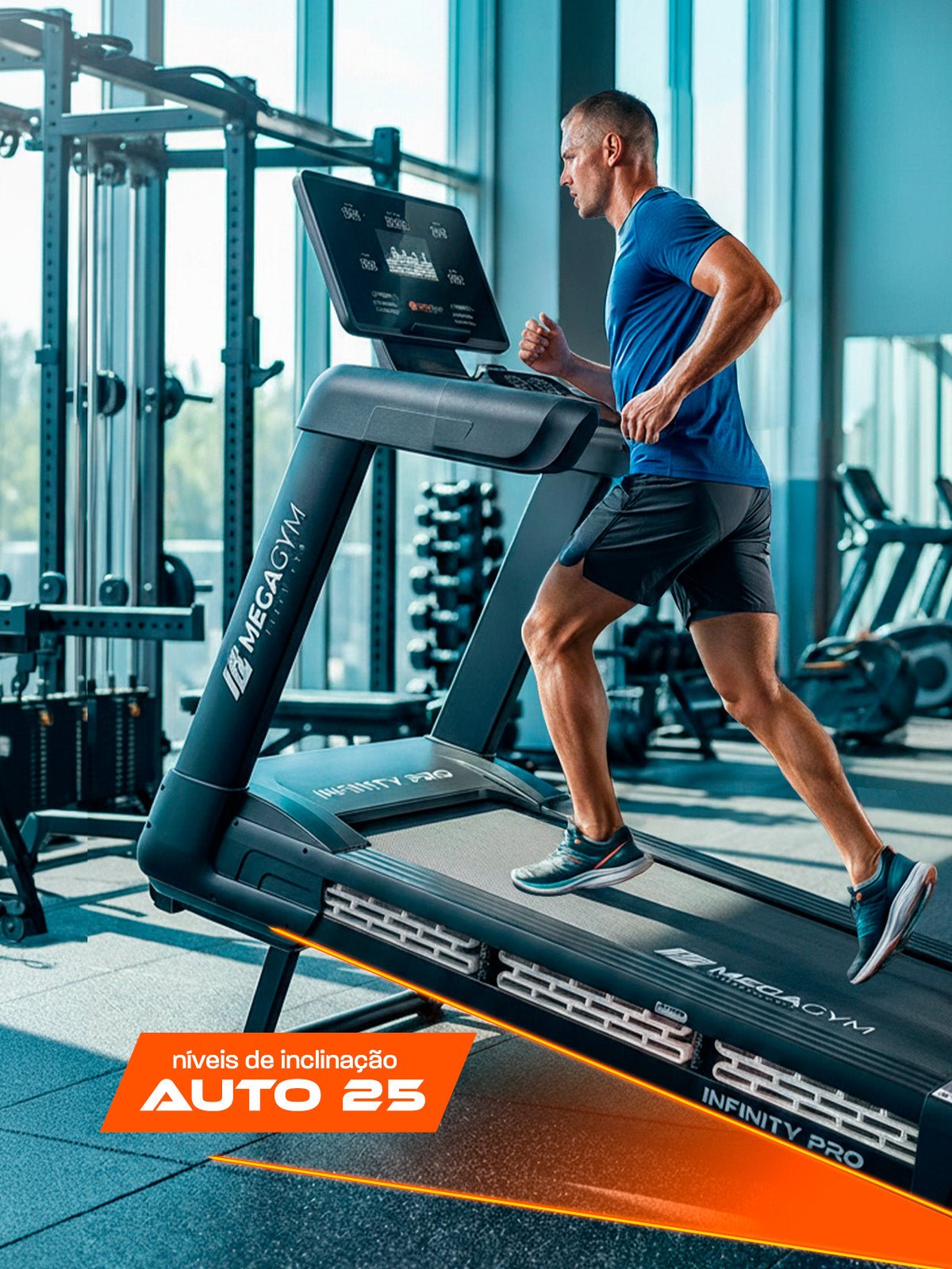 Esteira Profissional Infinity Pro | 25 km/h | Suporta 200 kg | Motor AC 6 HPP | Inclinação Automática com 25 Níveis - MegaGym
