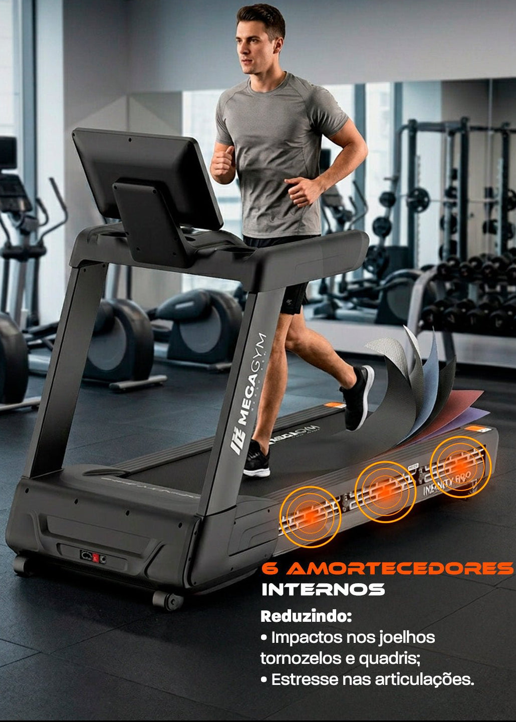 Esteira Profissional Infinity Pro | 25 km/h | Suporta 200 kg | Motor AC 6 HPP | Inclinação Automática com 25 Níveis - MegaGym