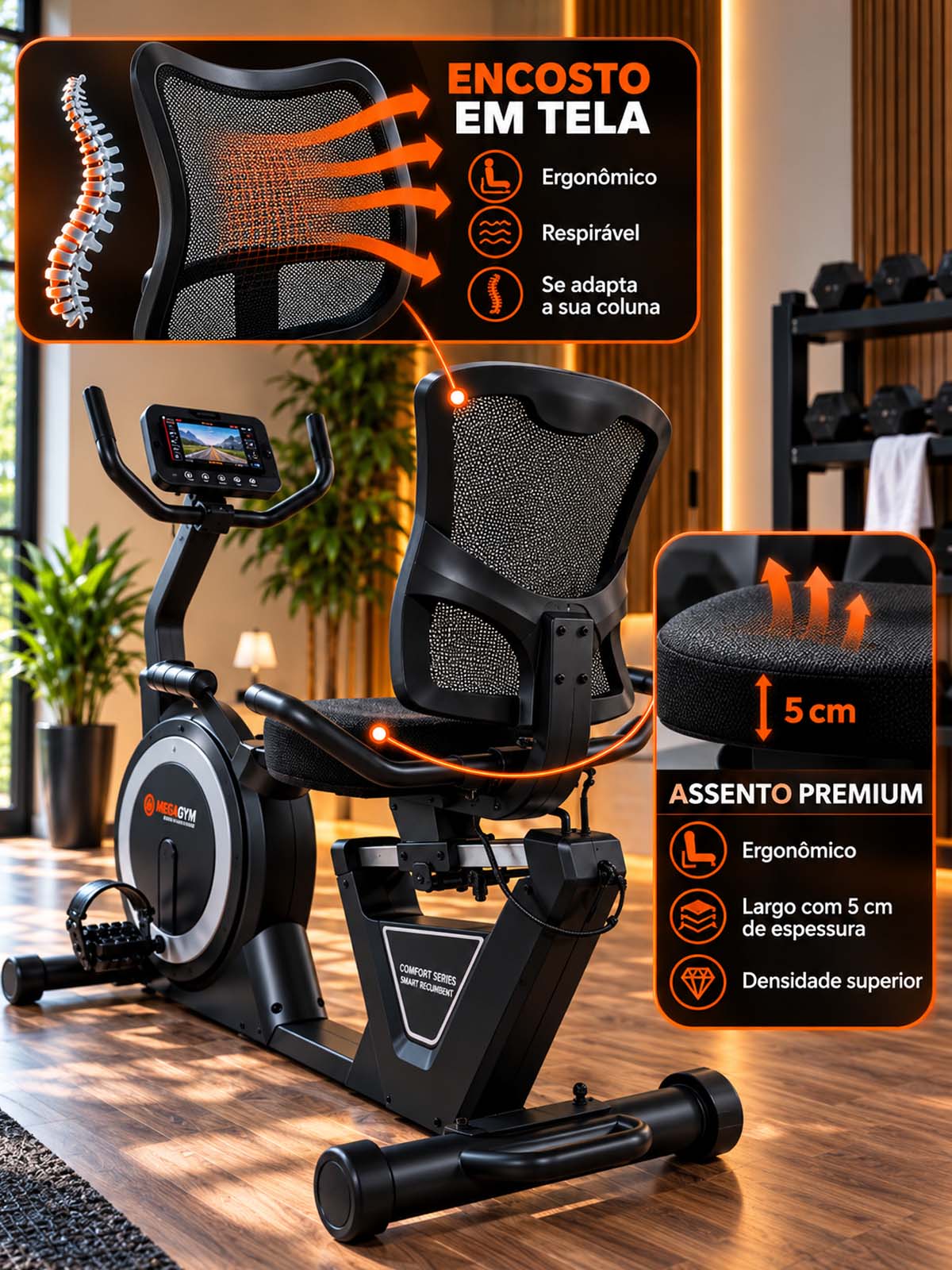 Bike Horizontal Horizon 5000 Smart Advanced | Ajuste Automático de Carga | Bluetooth | Resistência Magnética | Suporta 130Kg