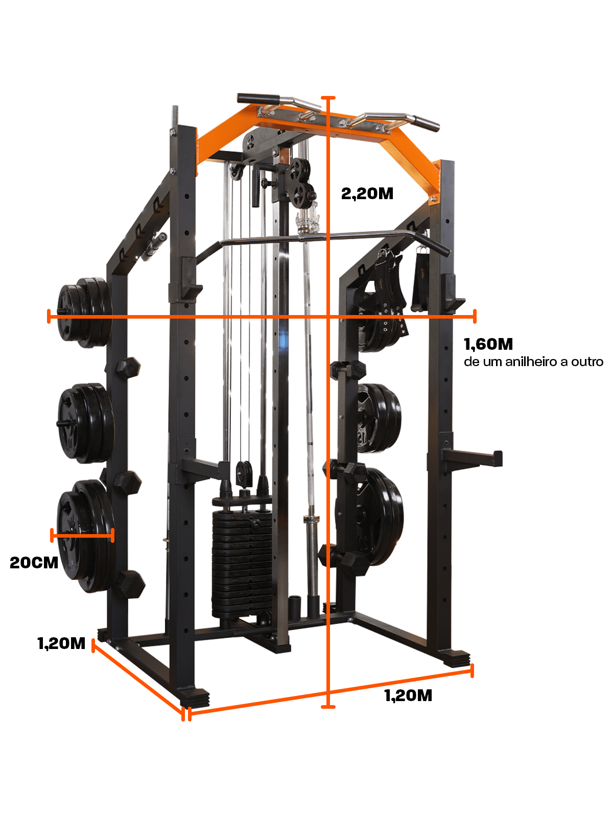 Kit 7 Estação De Musculação Mega Rack Full Com Polia Móvel Flutuante - MegaGym
