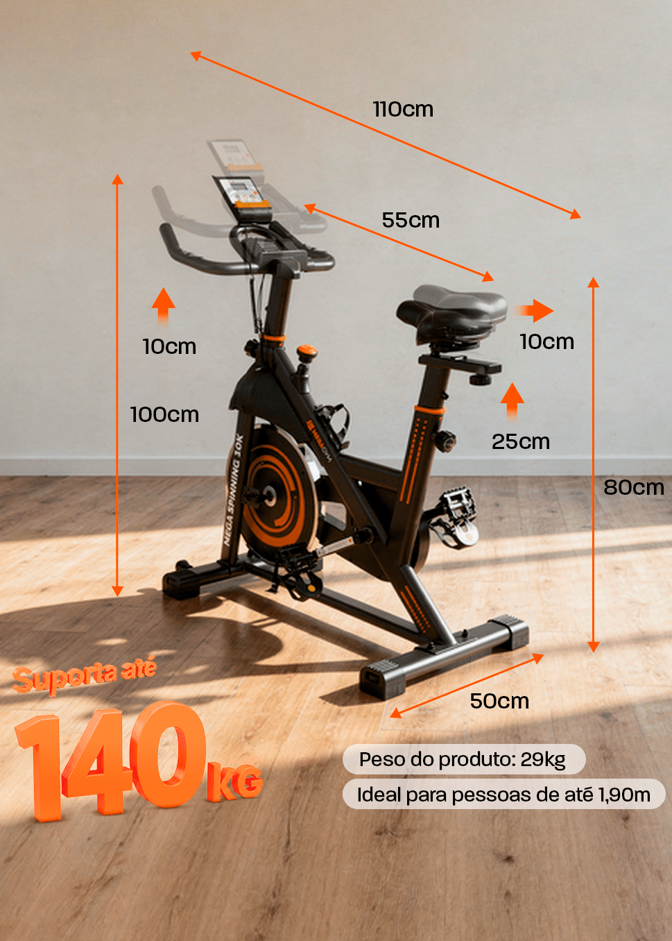 Bicicleta Ergométrica Bike Mega Spinning 10K - MegaGym