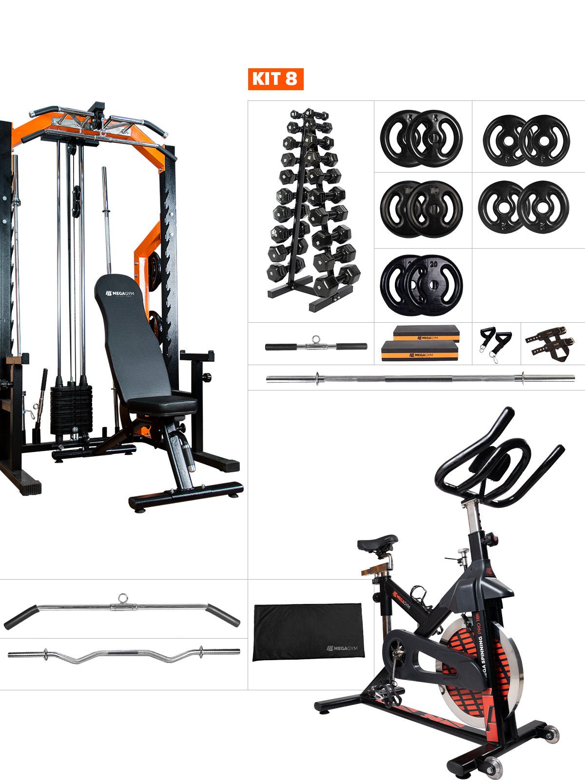Kit 8 Estação De Musculação Mega Rack Full Com Polia Móvel Flutuante 82Kg - MegaGym