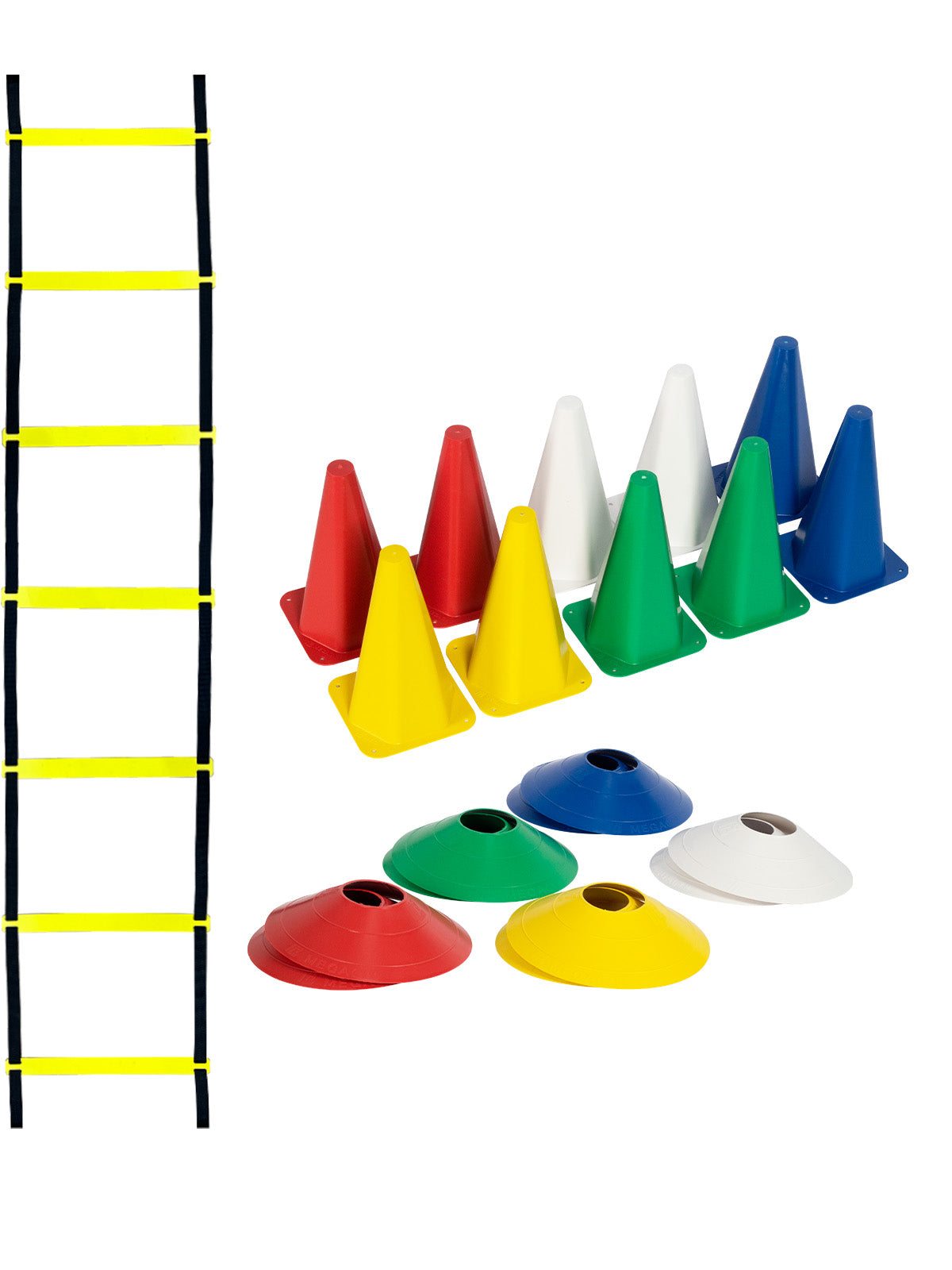 Kit Funcional Agilidade 10 Cones + 10 Chapéus e Escada Para Treino Completo