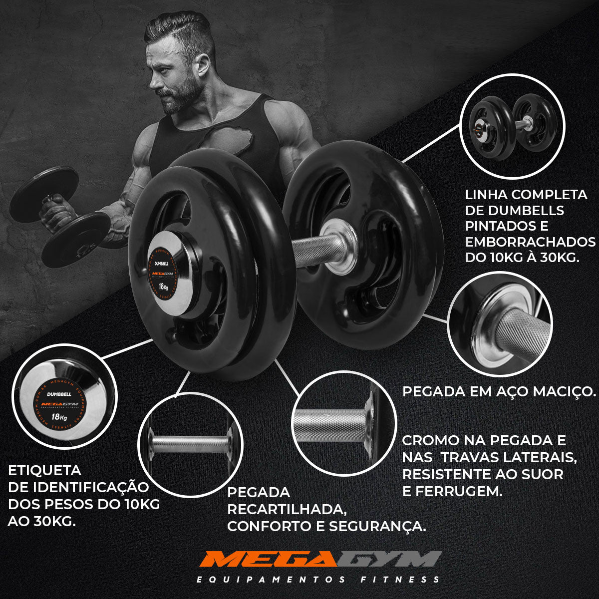 HALTER 20KG DUMBBELL EMBORRACHADO-MEGAGYM