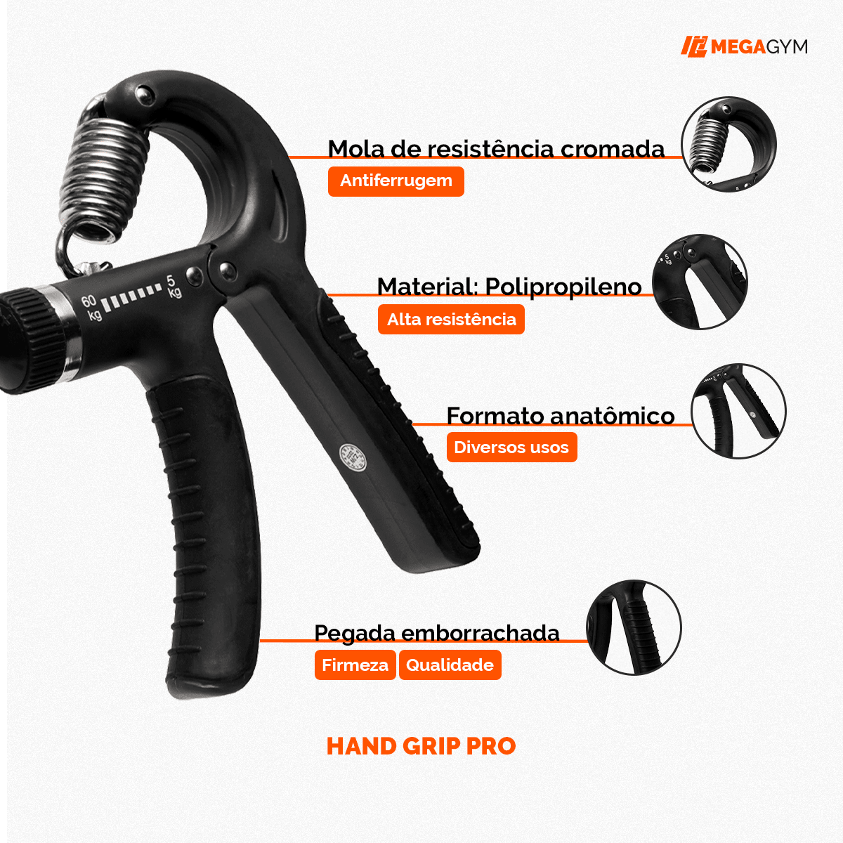 Hand Grip Fortalecedor De Punhos E Ante Braço - MegaGym