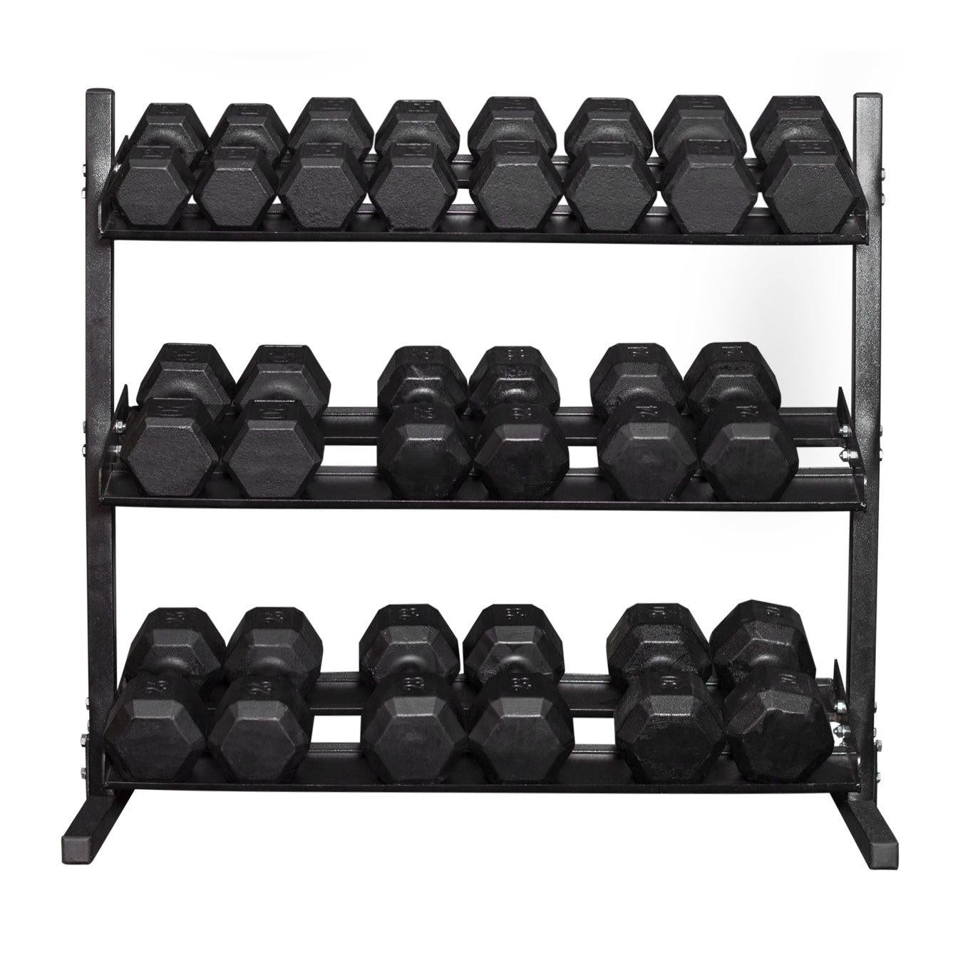 Kit Com Estante Expositora Dumbbells + Halteres Sextavados Pintados 12-30kg-MEGAGYM