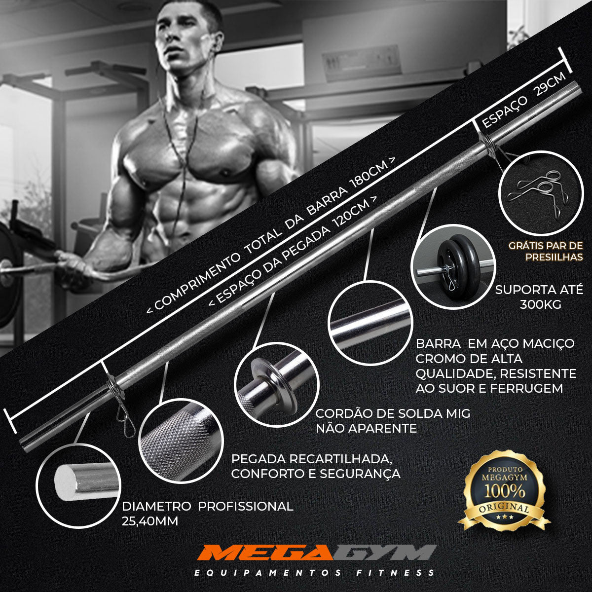 Kit Musculação Com Barra Maciça 1,80M + 60kg de Anilhas Pintadas-MEGAGYM
