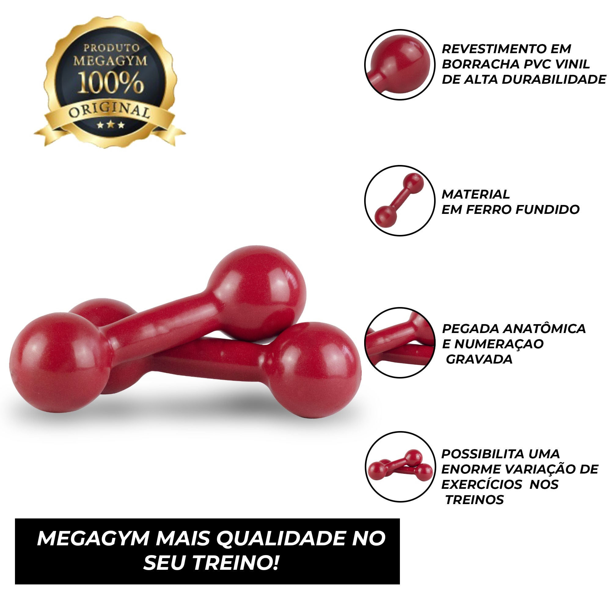 Kit Musculação Com Par de Halteres Bola Emborrachados de 1-10kg-MEGAGYM