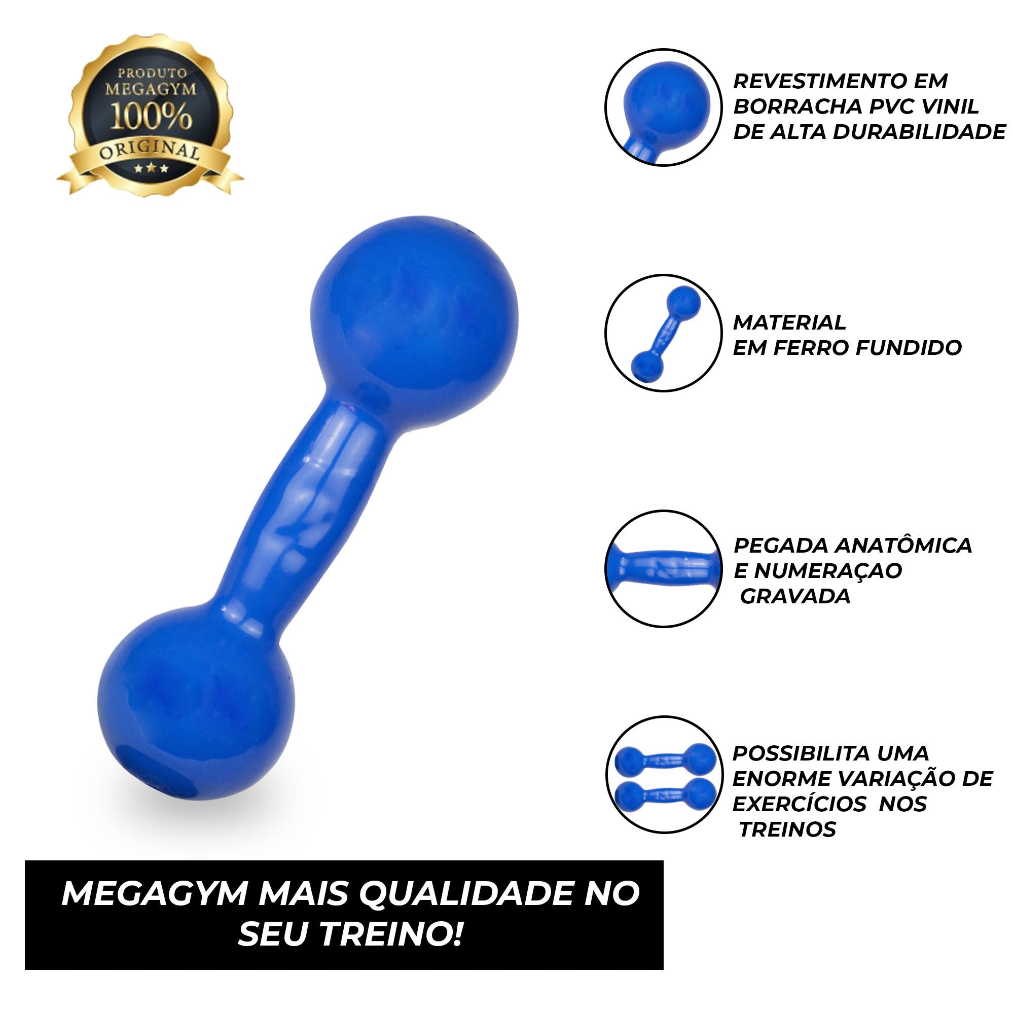 Kit Musculação Com Par de Halteres Bola Emborrachados de 1-10kg-MEGAGYM