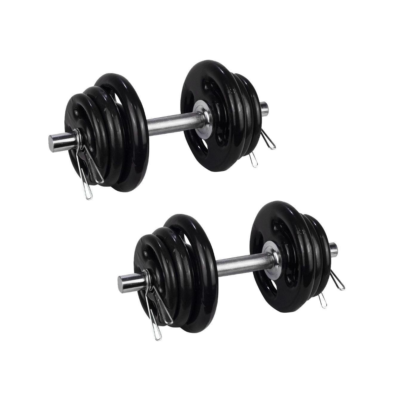 Kit Treino Com Par Halteres Barra 40cm + 20kg Anilhas Emborrachadas-MEGAGYM