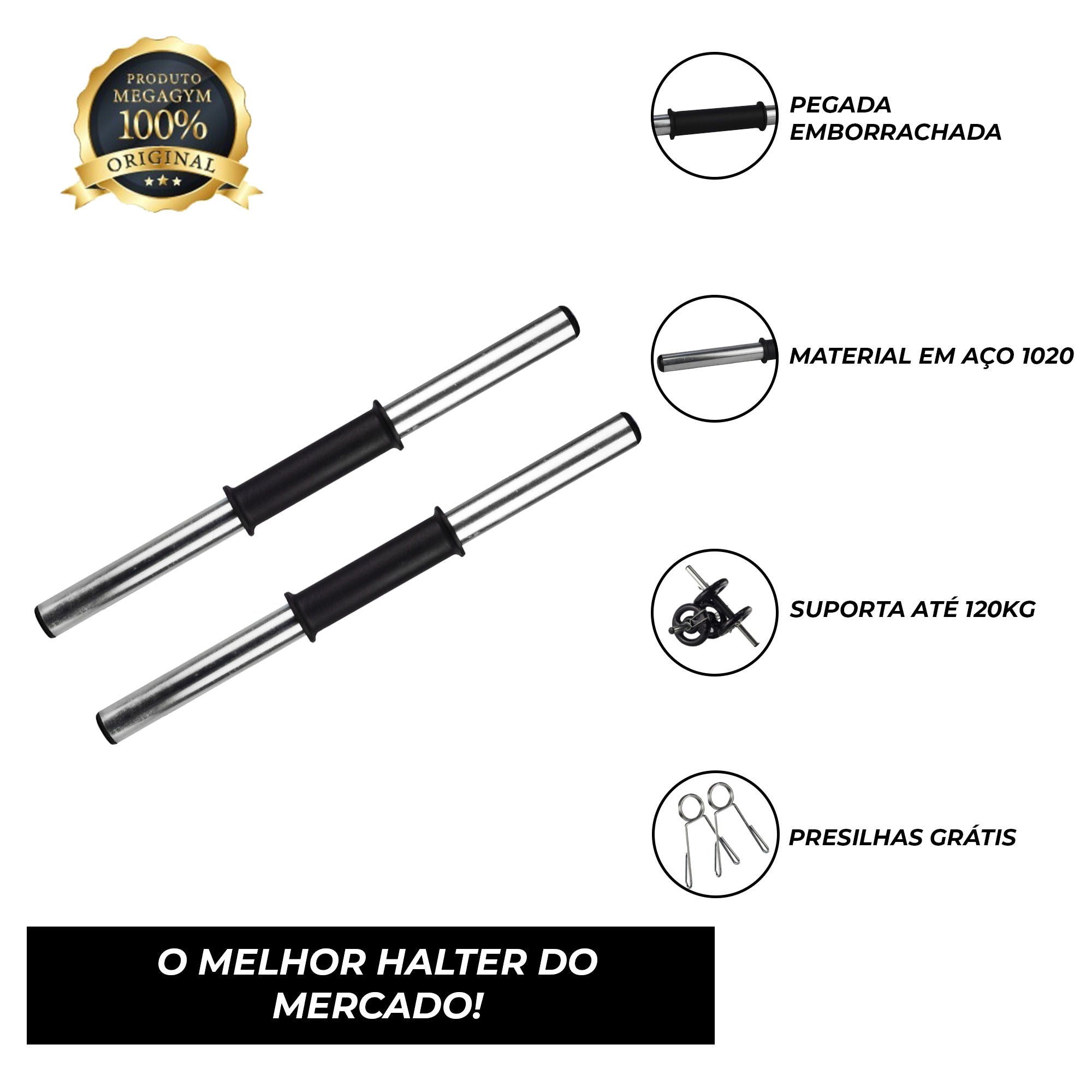 Kit Treino Com Par Halteres Barra Oca 40cm + 16kg Anilhas Pintadas-MEGAGYM