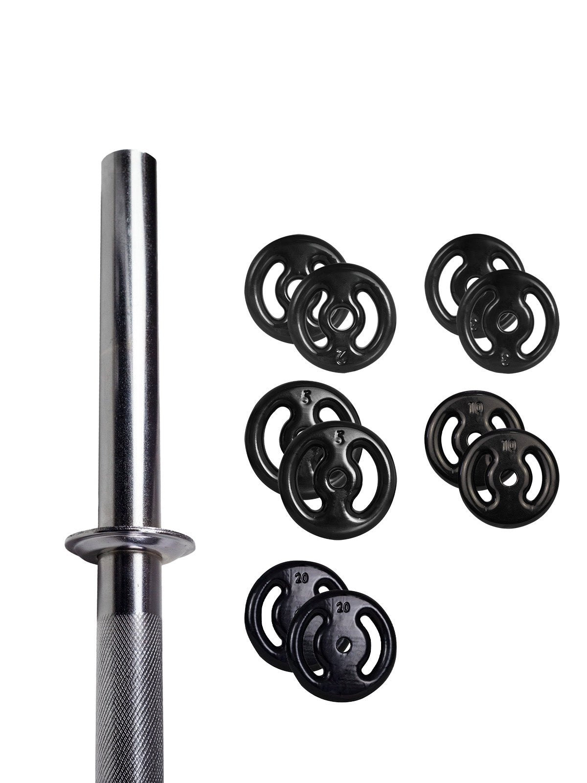 Kit Barra Reta Maciça + 80Kg De Anilhas - MegaGym