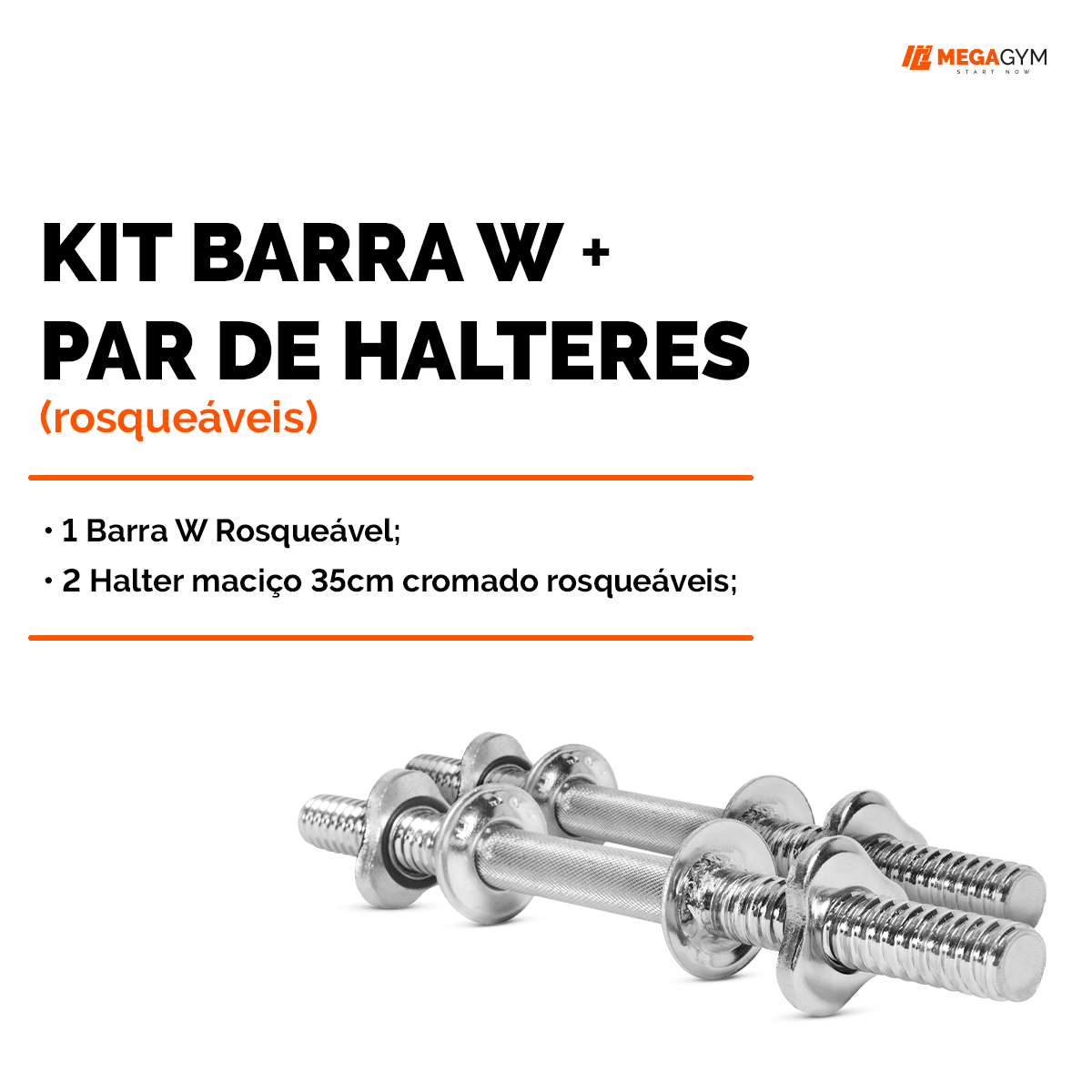 Kit Treino Com Barra W + Par Halter Barra 35cm - MegaGym