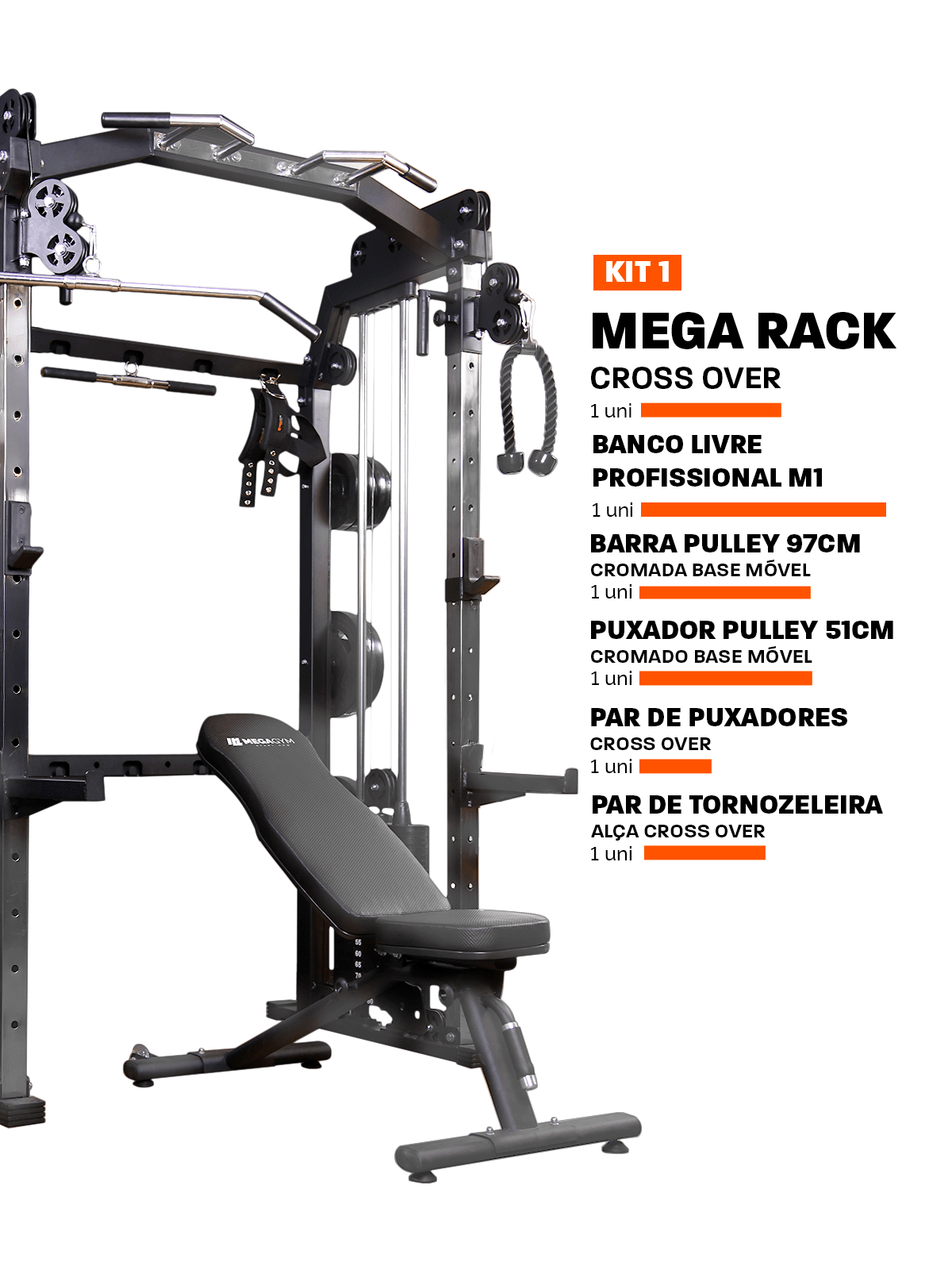 Kit 1 Estação Mega Rack Crossover Com Polia Móvel - MegaGym