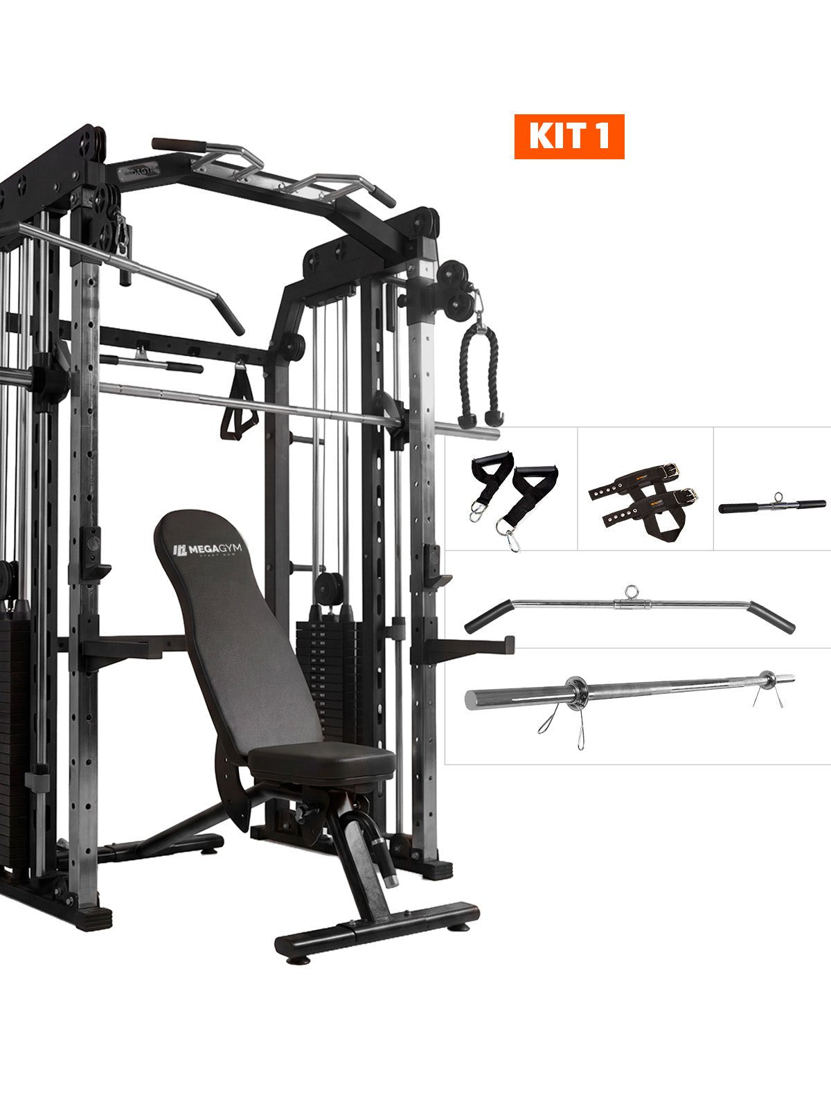 Multi Crossover Smith Com Rack Integrado + Barra Guiada - MegaGym