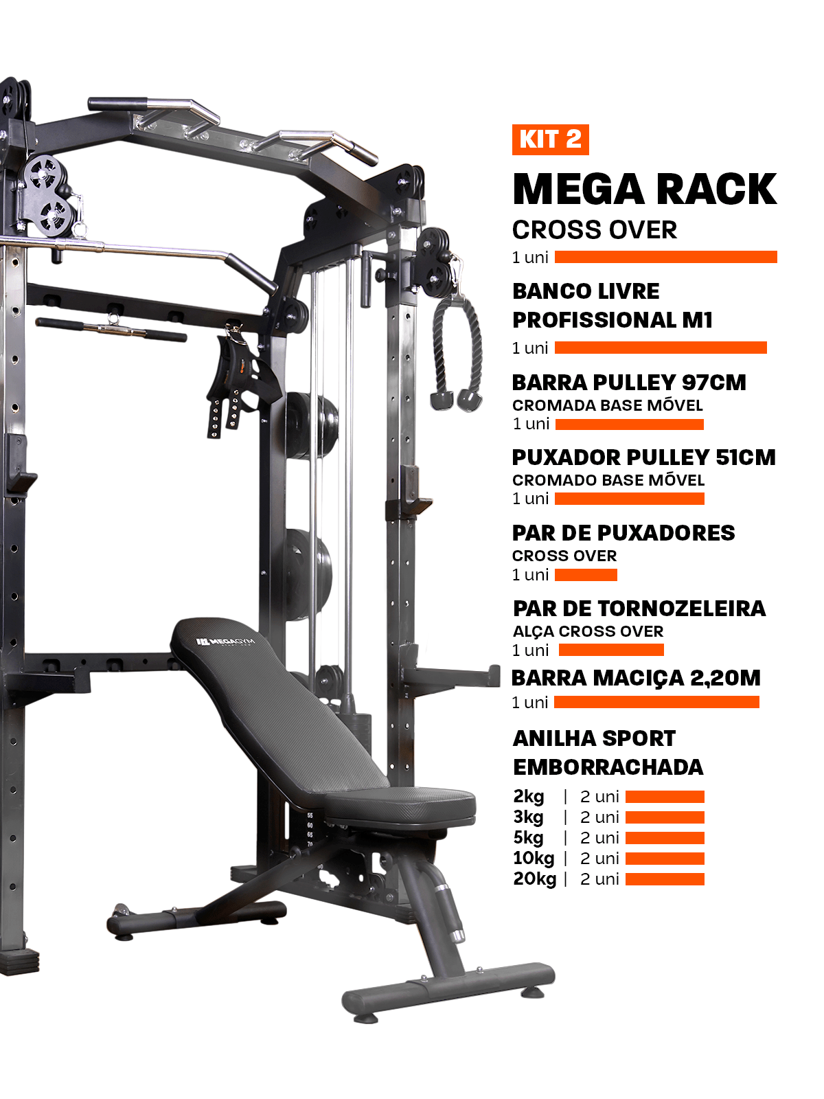 Kit 2 Estação Mega Rack Crossover Com Polia Móvel - MegaGym