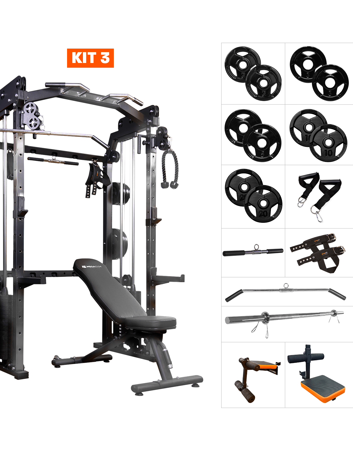 Kit 3 Estação Mega Rack Crossover Com Polia Móvel - MegaGym