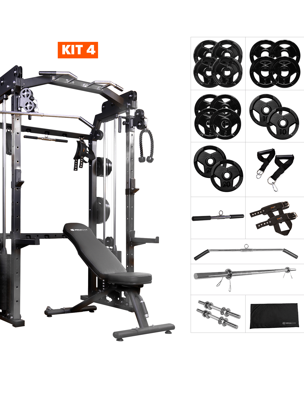 Kit 4 Estação Mega Rack Crossover Com Polia Móvel - MegaGym