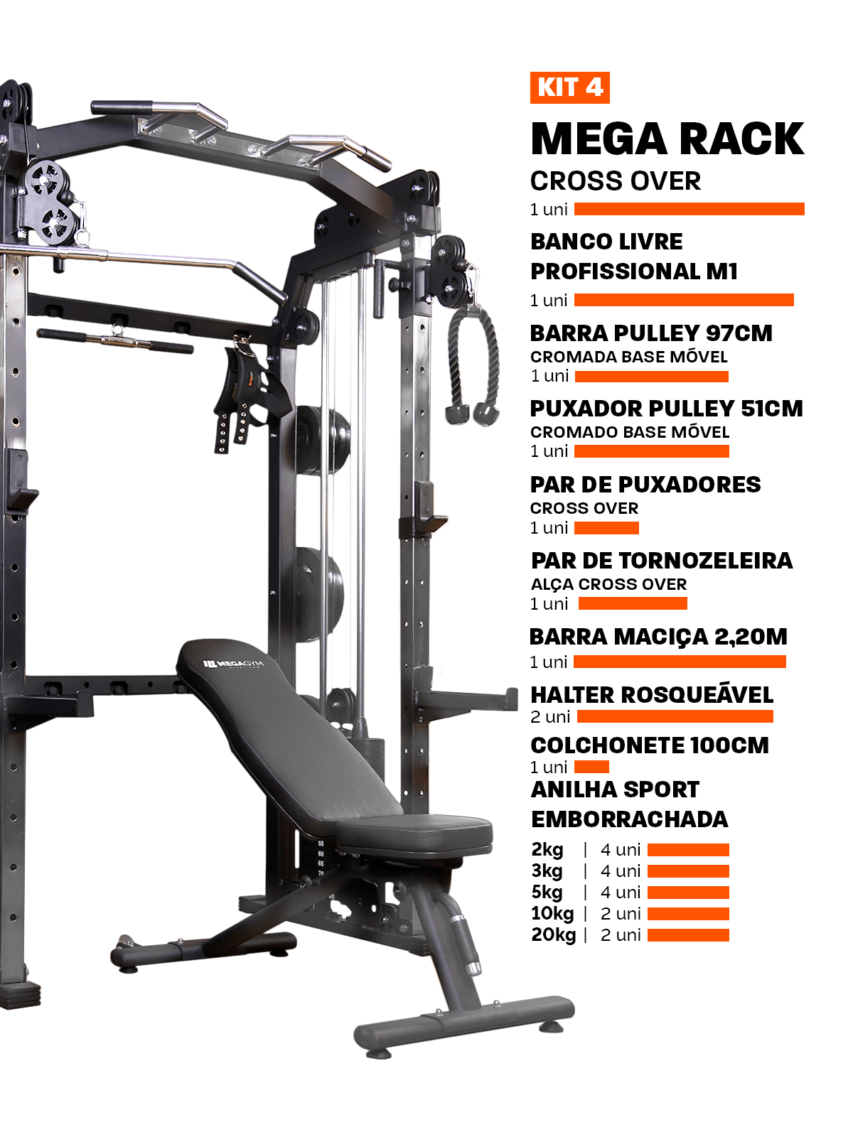 Kit 4 Estação Mega Rack Crossover Com Polia Móvel - MegaGym