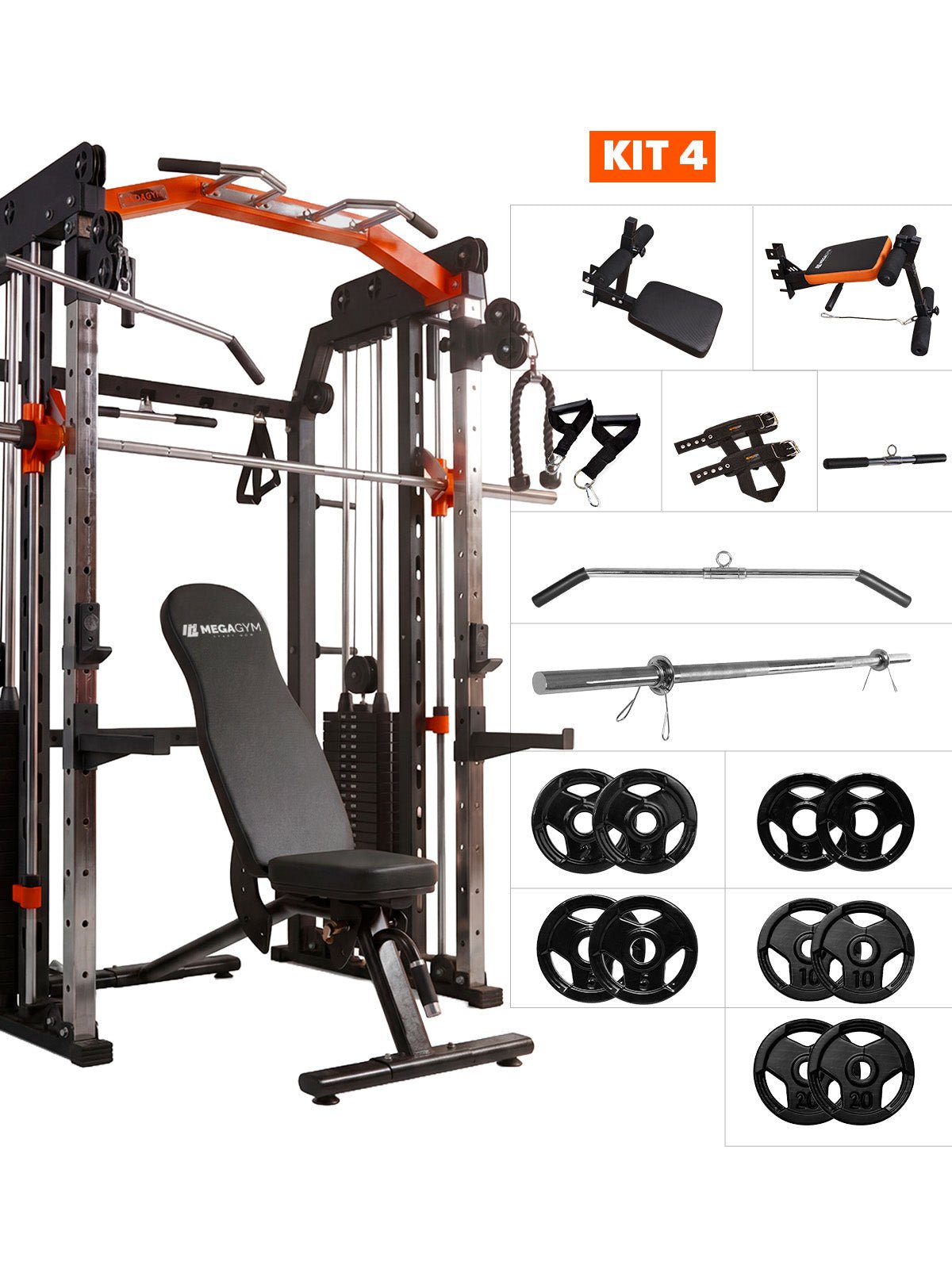 Kit 4 Multi Crossover Smith Com Rack Integrado + Barra Guiada - MegaGym