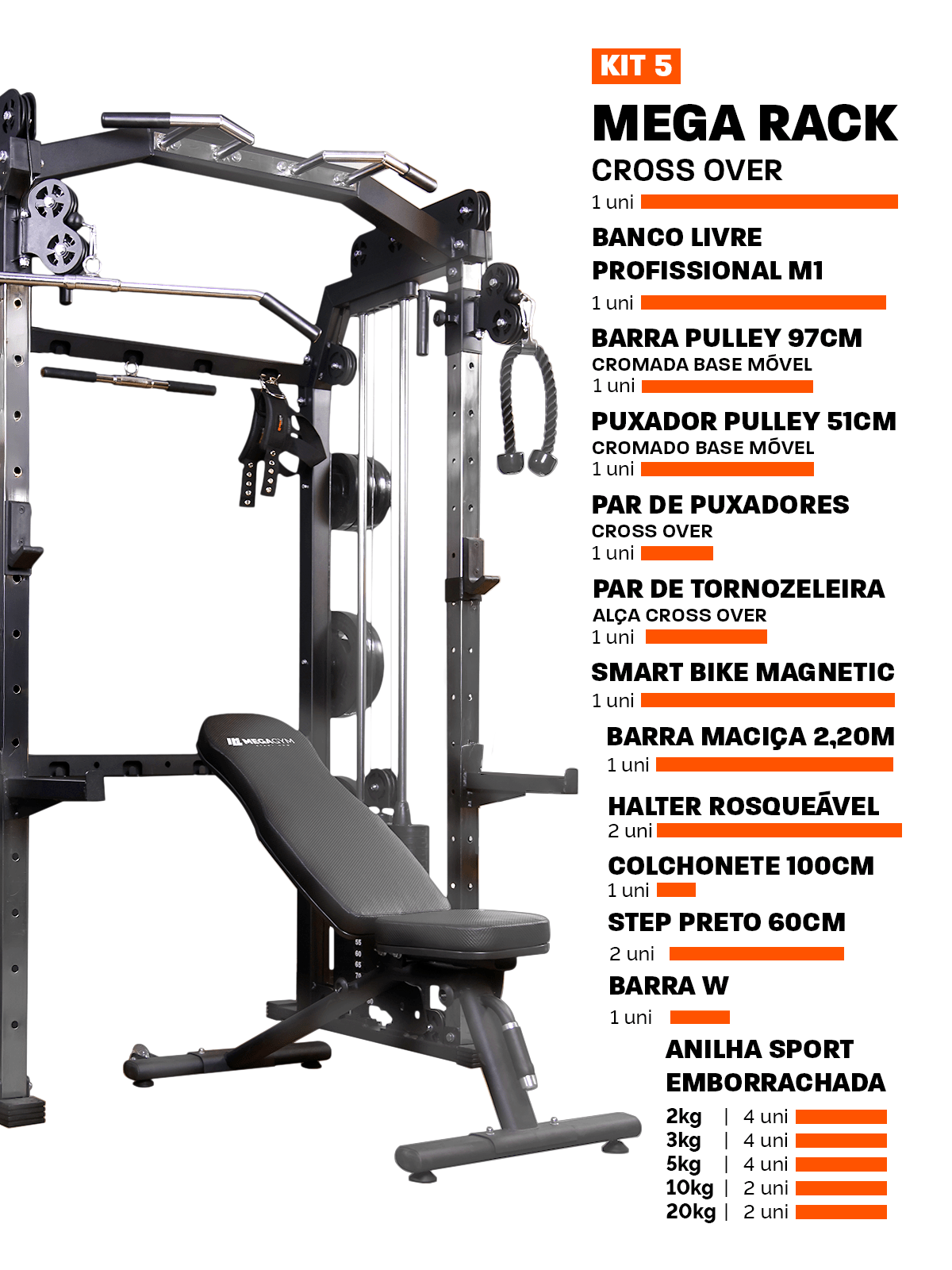 Kit 5 Estação Mega Rack Crossover Com Polia Móvel - MegaGym