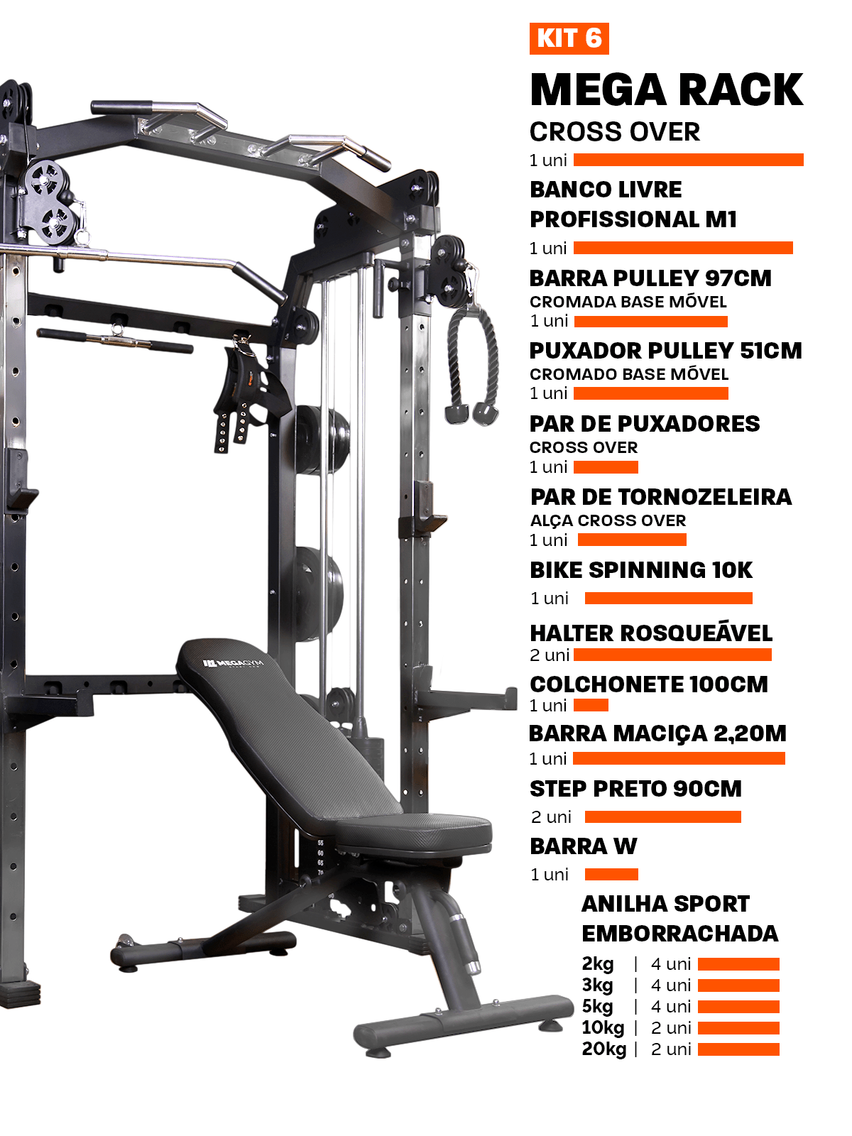 Kit 6 Estação Mega Rack Crossover Com Polia Móvel - MegaGym