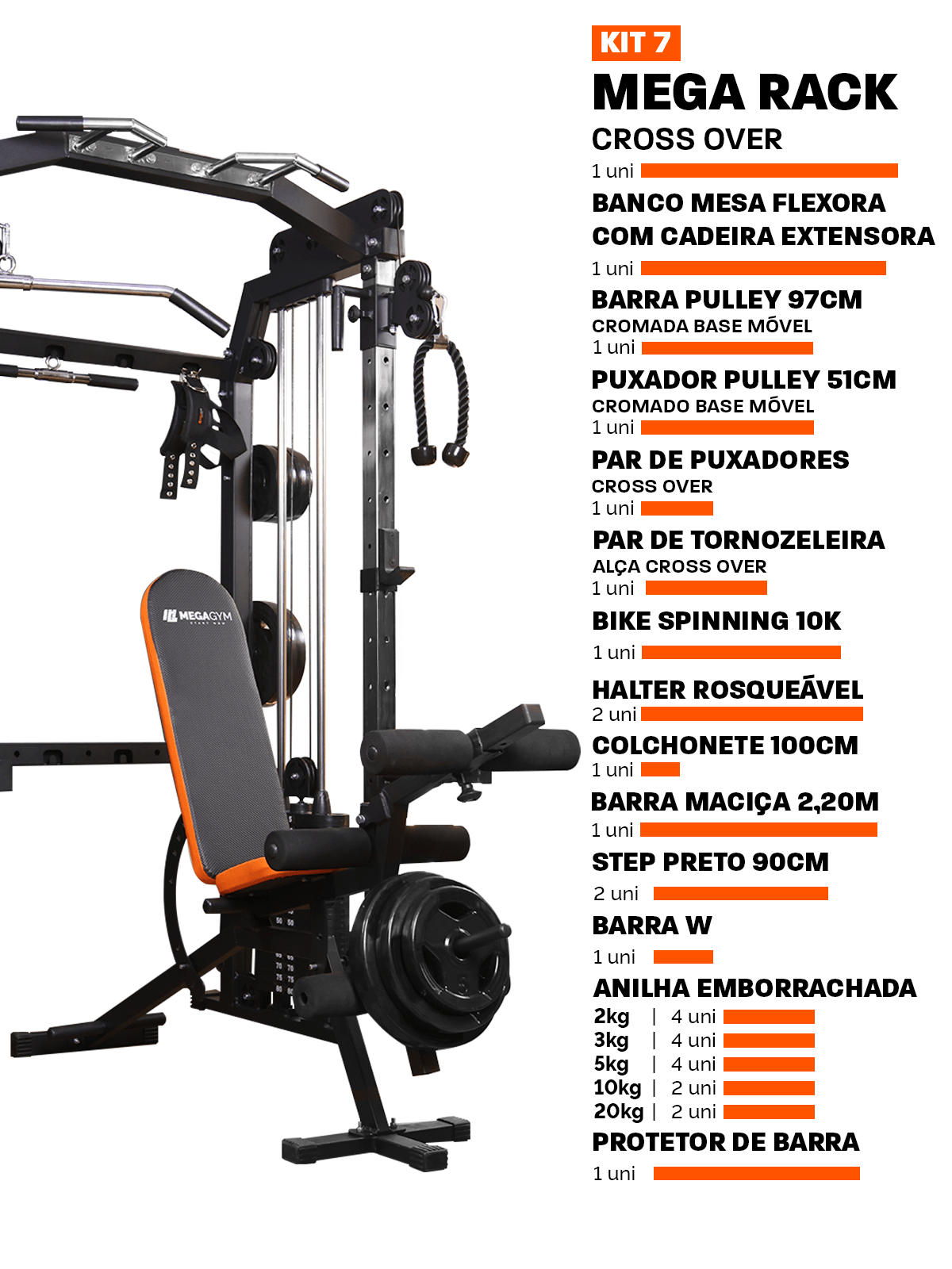 Kit 7 Estação Mega Rack Crossover Com Polia Móvel - MegaGym