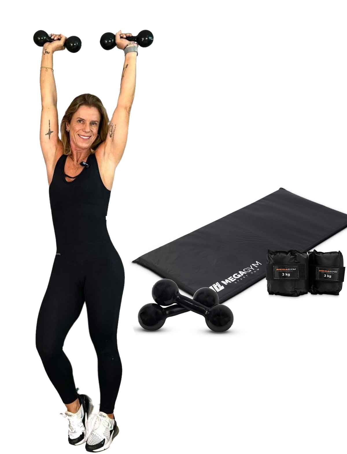 Kit Power Paula com Colchonete + Par de Caneleiras + Par de Halter Bola Emborrachado