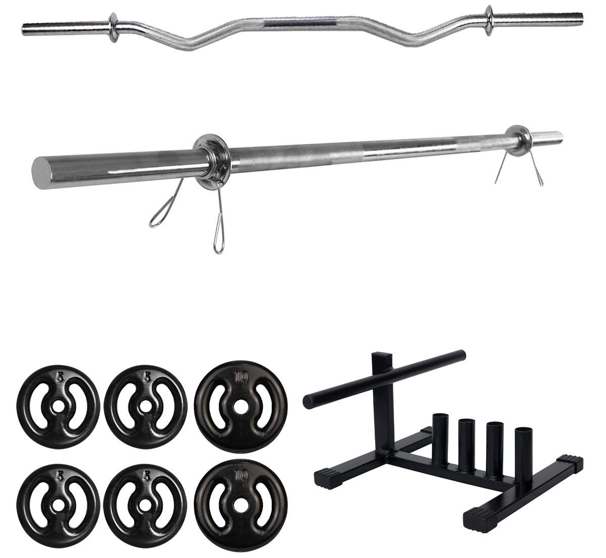 Kit Barras De Musculação + 40Kg De Anilhas + Suportes