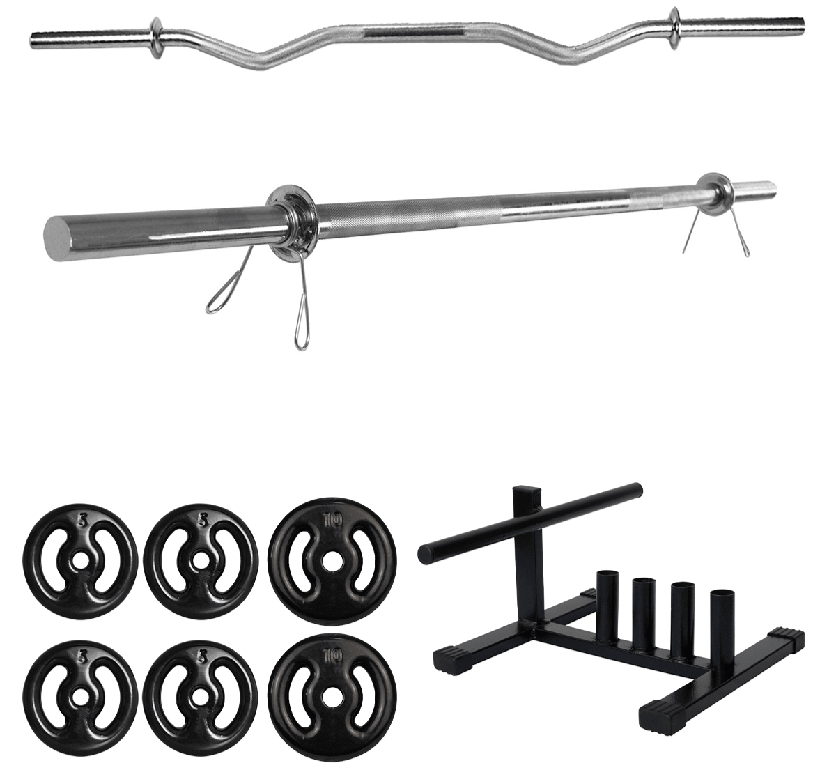 Kit Barras De Musculação + 40Kg De Anilhas + Suportes - MegaGym