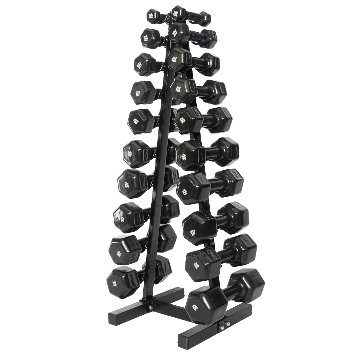 Kit Torre Suporte Expositor + 10 Pares De Halteres Sextavados Emborrachados 1 Á 10KG