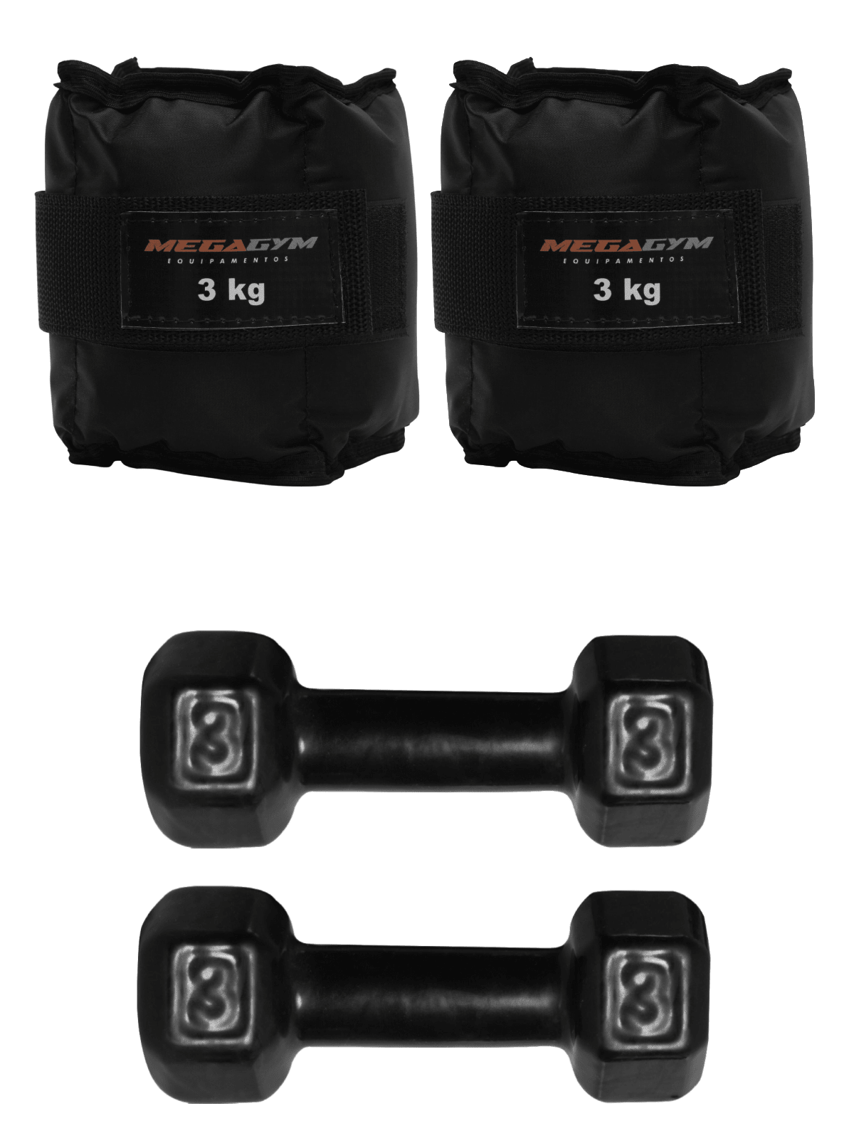 Kit Treino Funcional Halter Sextavado Emborrachado E Caneleira De Peso - MegaGym