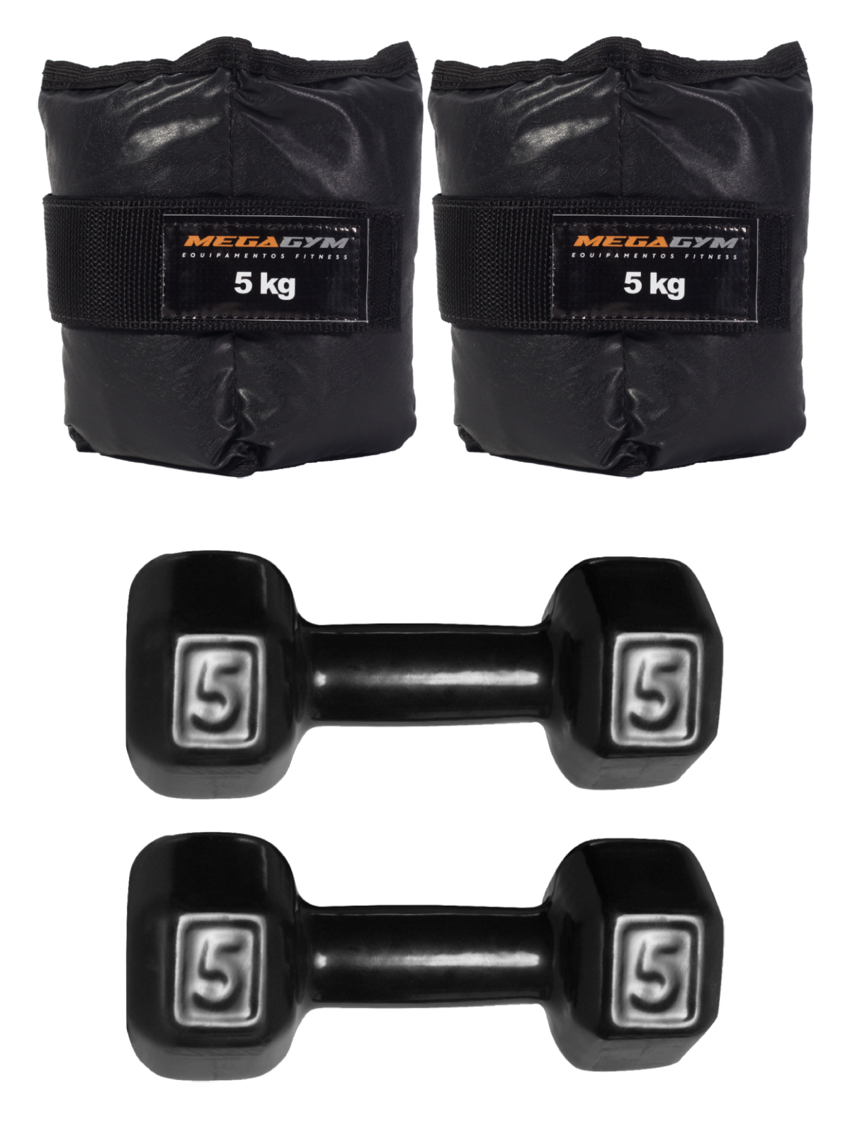 Kit Treino Funcional Halter Sextavado Emborrachado E Caneleira De Peso