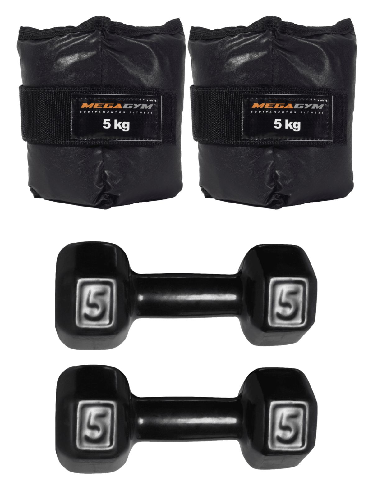 Kit Treino Funcional Halter Sextavado Emborrachado E Caneleira De Peso - MegaGym