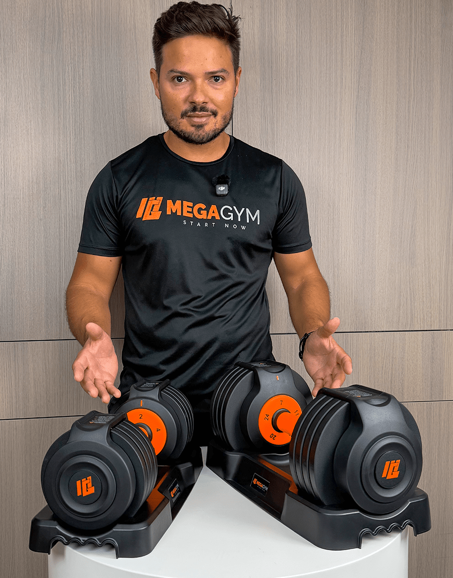 Halter Dumbbell Regulável | 5 Configurações de peso | Base para suporte dos Halteres - MegaGym