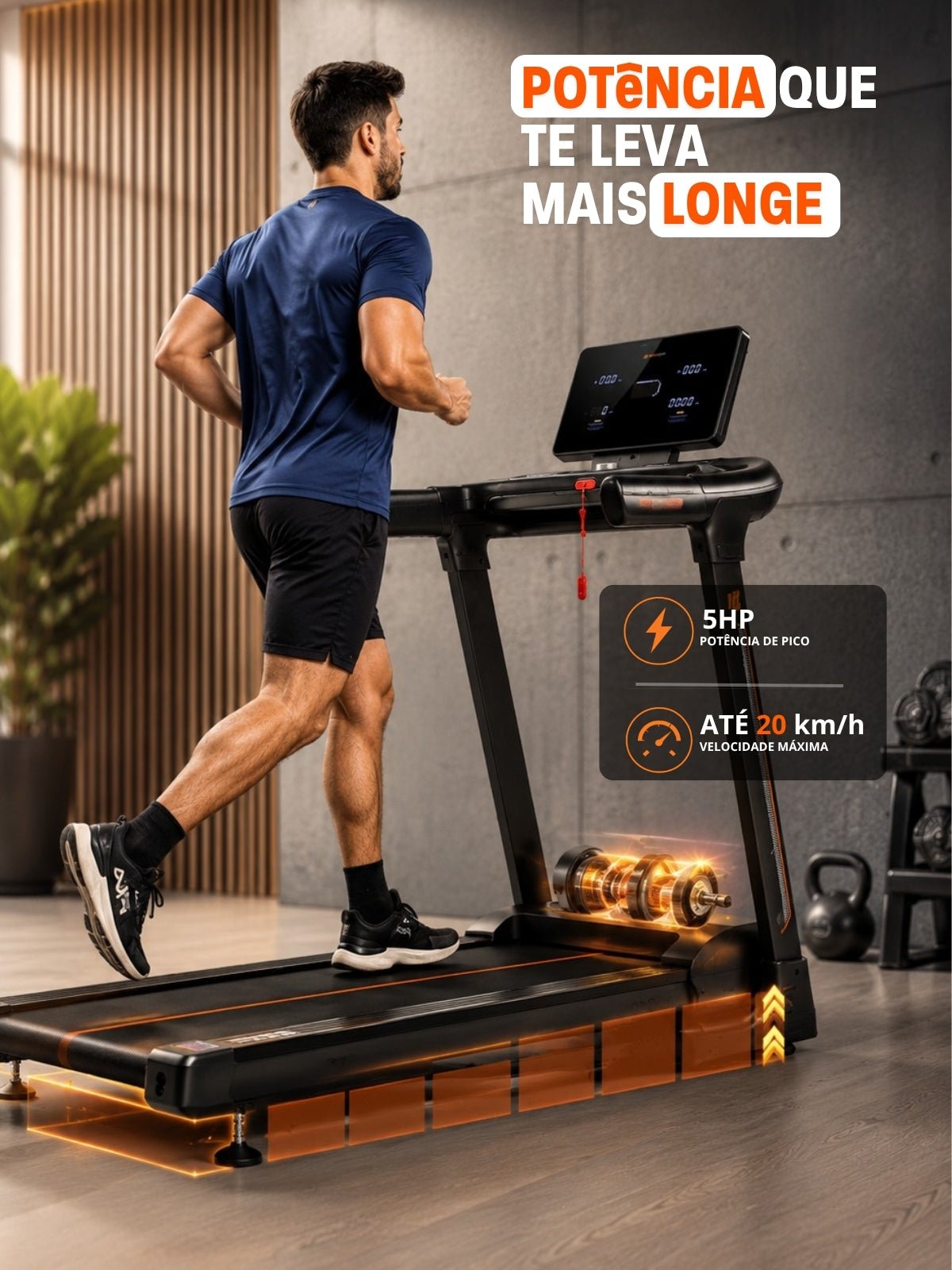 Esteira Semiprofissional Elétrica Smart Pace Ultra 20km/h | Motor 5.0 HPP | Bluetooth |Suporta até 160kg - MegaGym