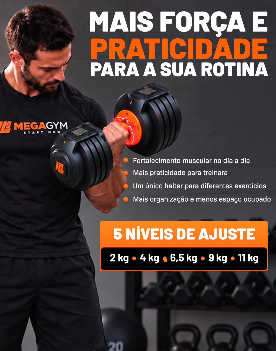 Halter Dumbbell Regulável | 5 Configurações de peso | Base para suporte dos Halteres