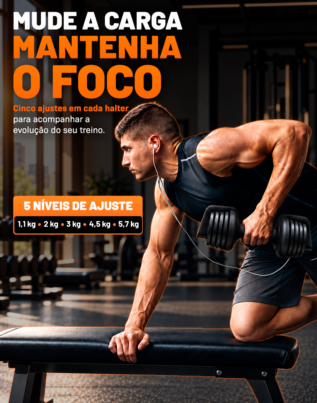 Par Halter Dumbbell Regulável Até 1 a 5,7Kg